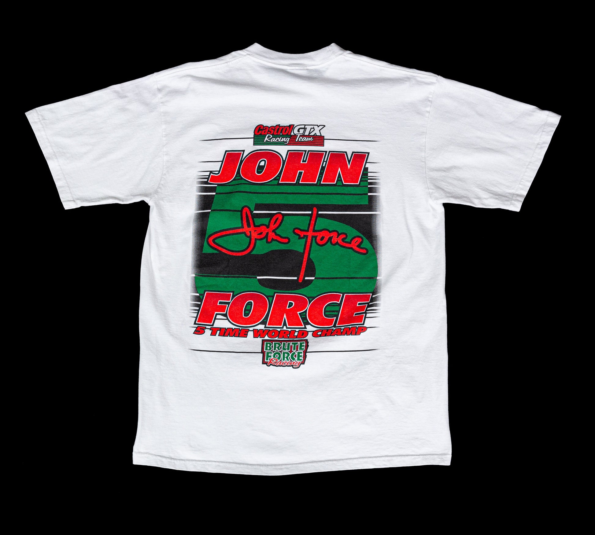 Vintage 1996 Autographed "Fear The Force" John Force Racing T Shirt - Men's Medium, Women's Large 