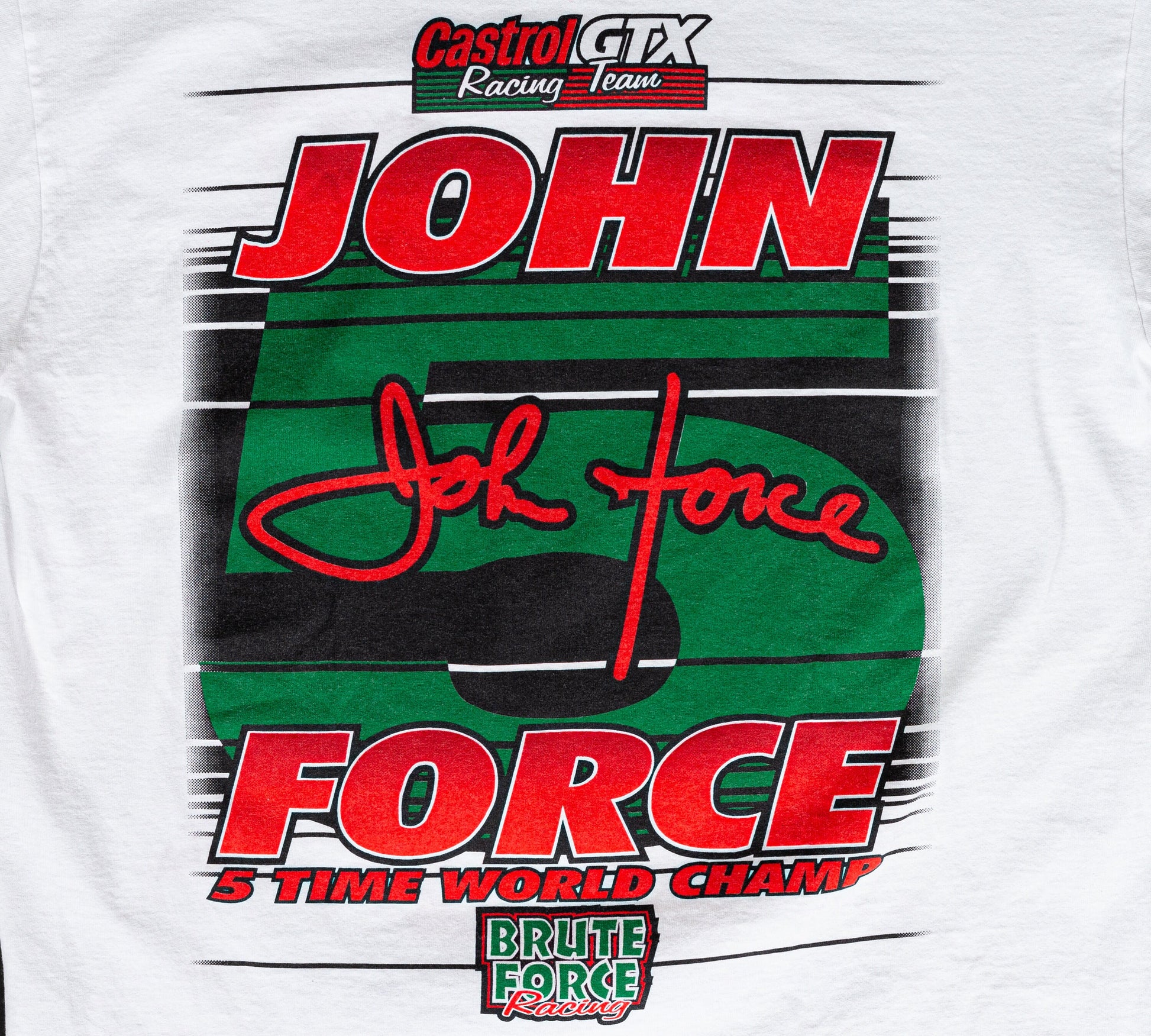 Vintage 1996 Autographed "Fear The Force" John Force Racing T Shirt - Men's Medium, Women's Large 