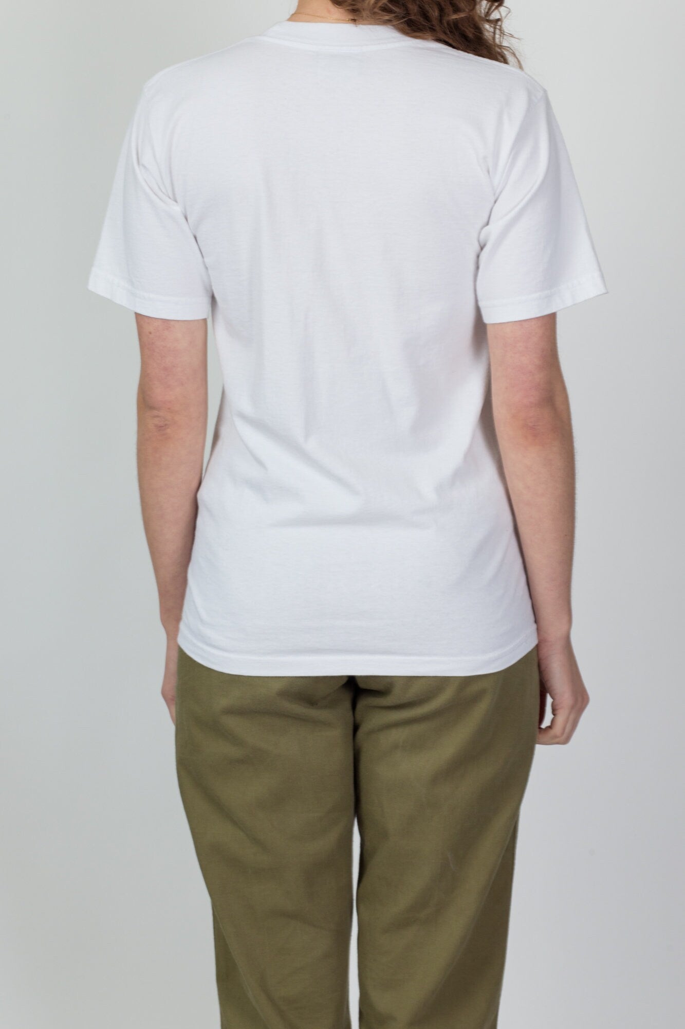 90s Plain White Crew Neck Tee - Small 