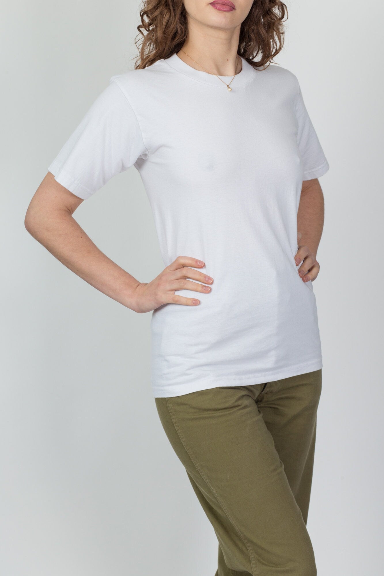 90s Plain White Crew Neck Tee - Small 