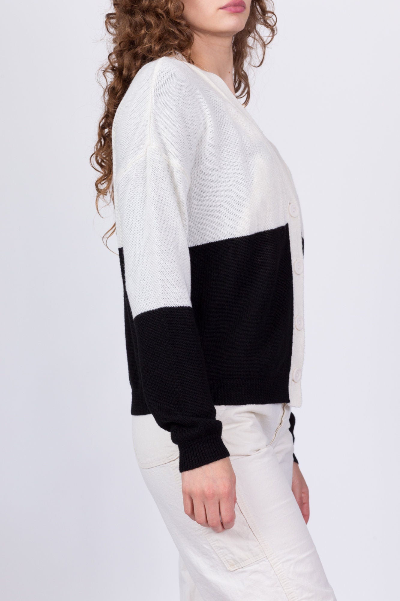 80s Black & White Color Block Cardigan - Medium 