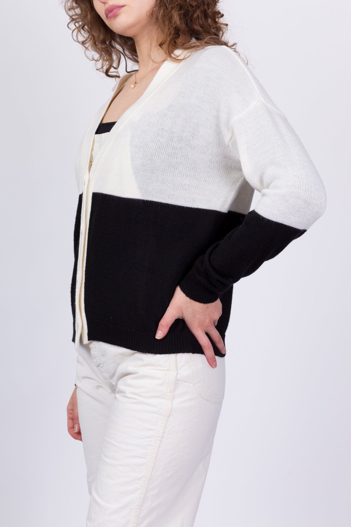 80s Black & White Color Block Cardigan - Medium 
