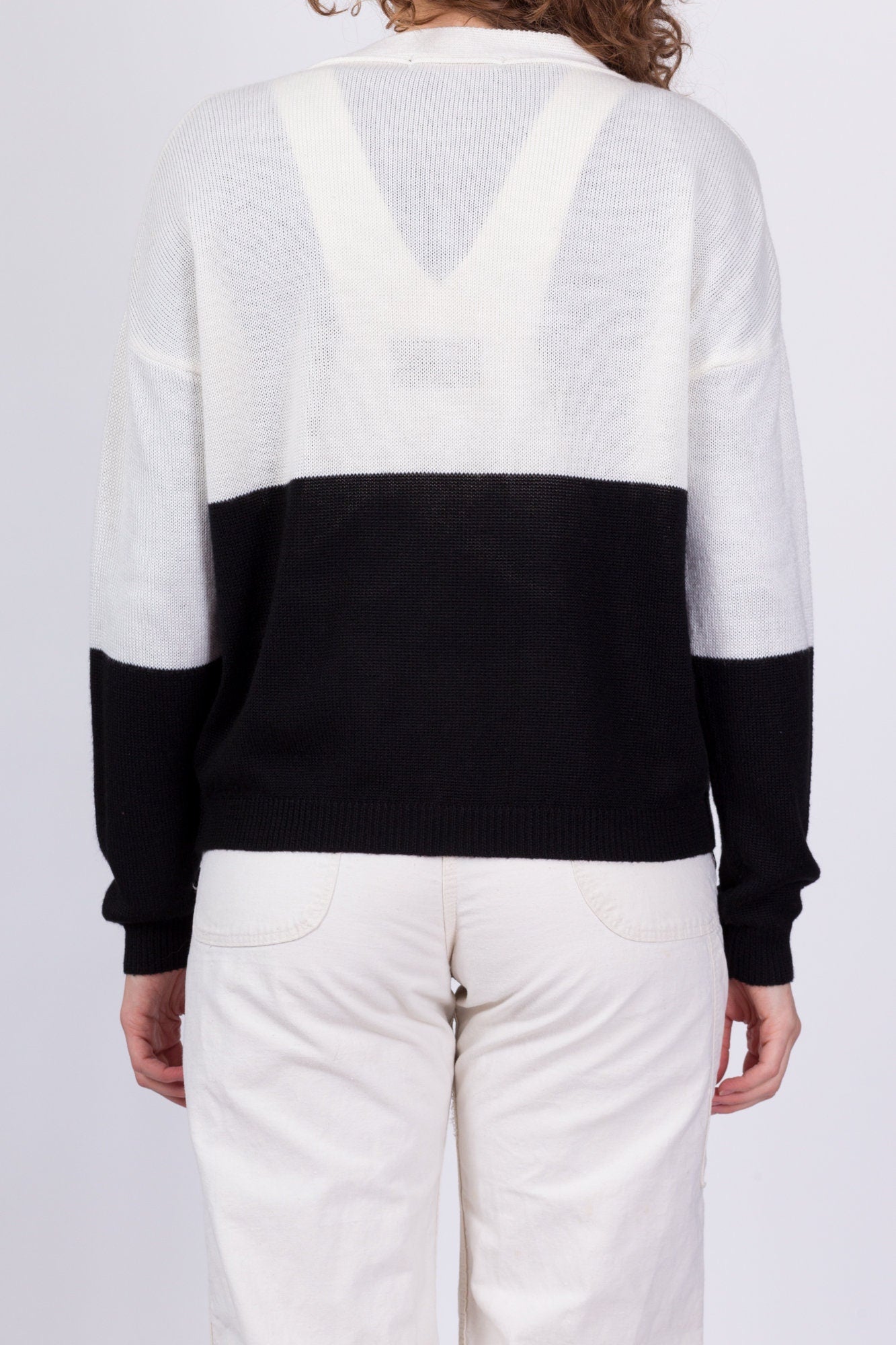 80s Black & White Color Block Cardigan - Medium 