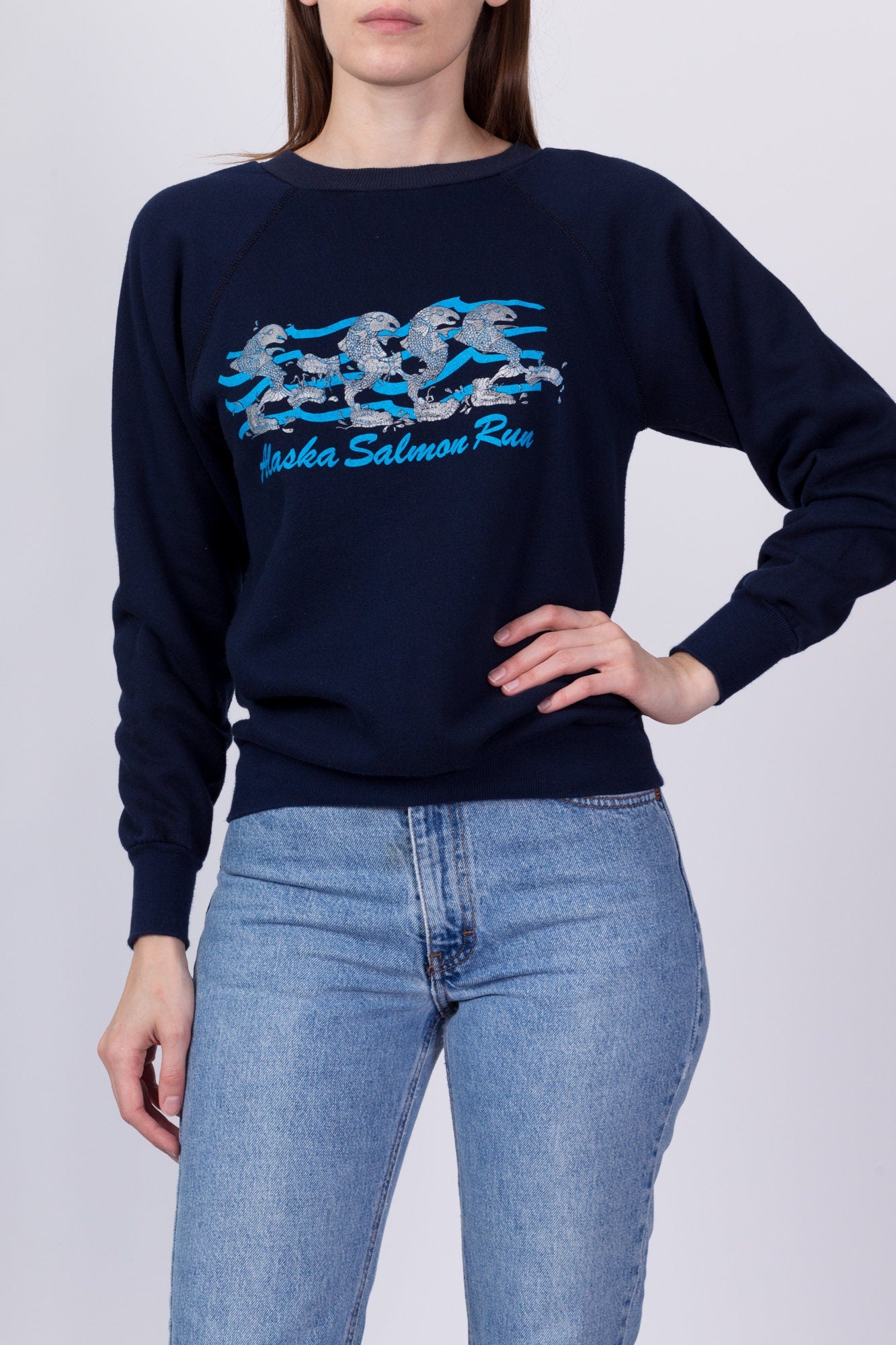 80s Alaska Salmon Run Sweatshirt - Men's XS, Women's Small 