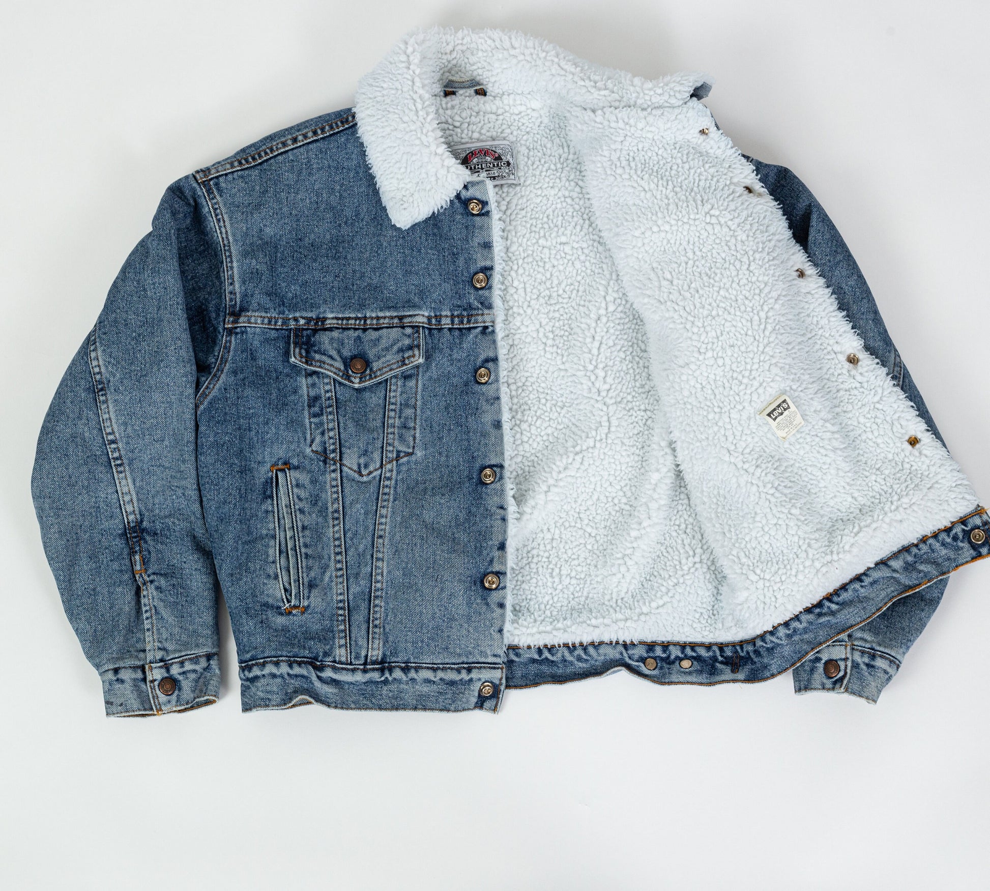Vintage Levi's Denim Sherpa Jacket - Men's Medium, Women's Large 