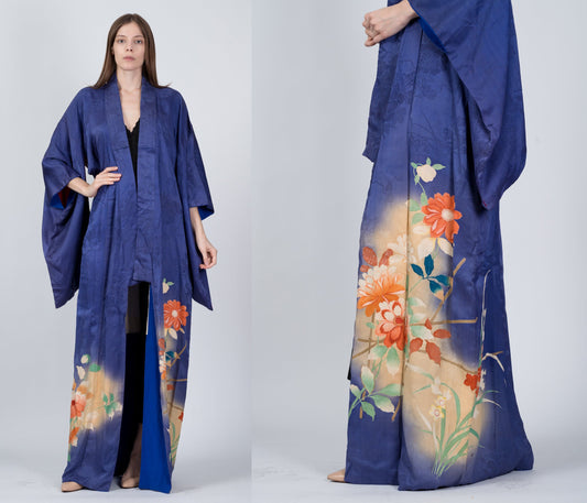 Vintage 1940s Japanese Floral Kimono, As Is - One Size 