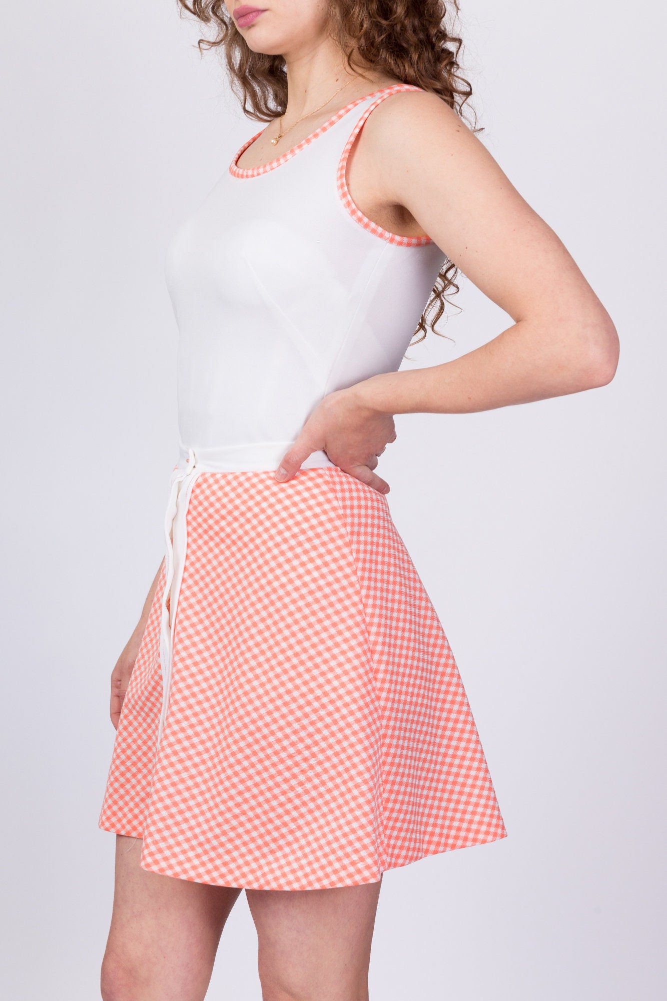 70s White & Orange Gingham Tennis Set - Extra Small 
