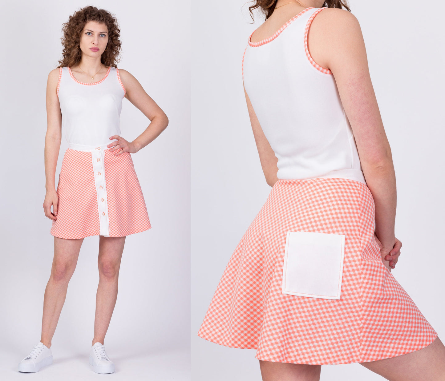 70s White & Orange Gingham Tennis Set - Extra Small 