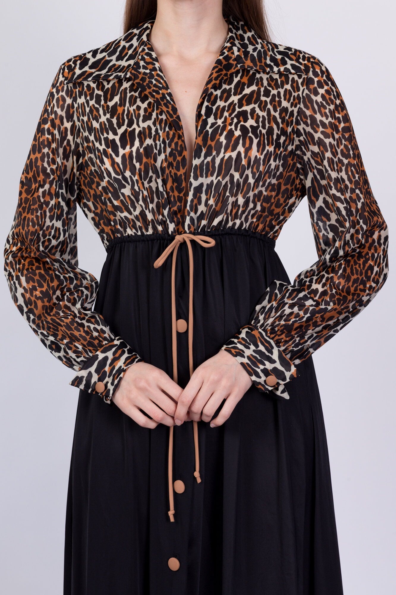 60s 70s Vanity Fair Leopard Print Loungewear House Dress - Medium 