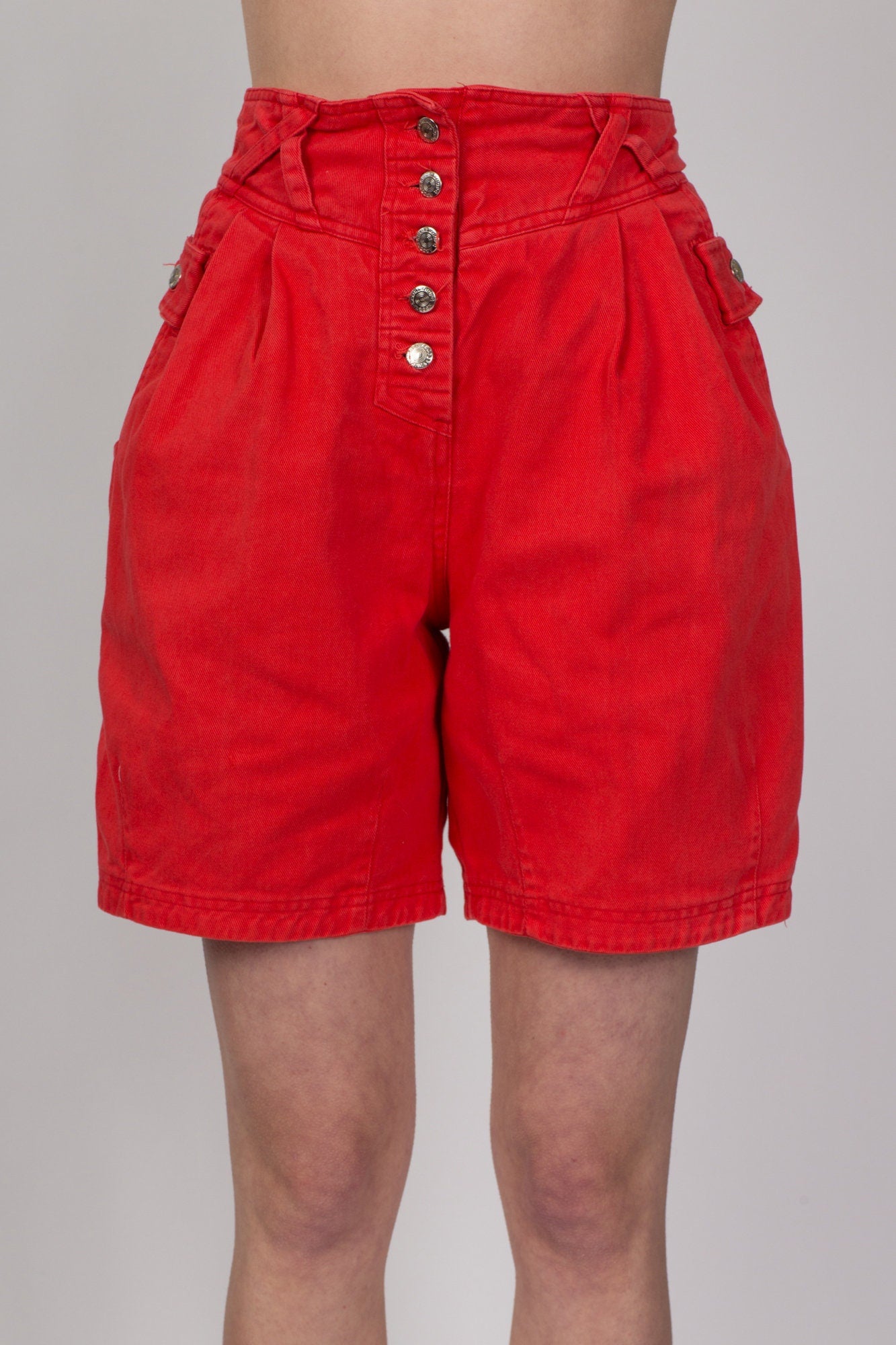80s 90s Red Pleated Cotton Shorts - Small, 27" 