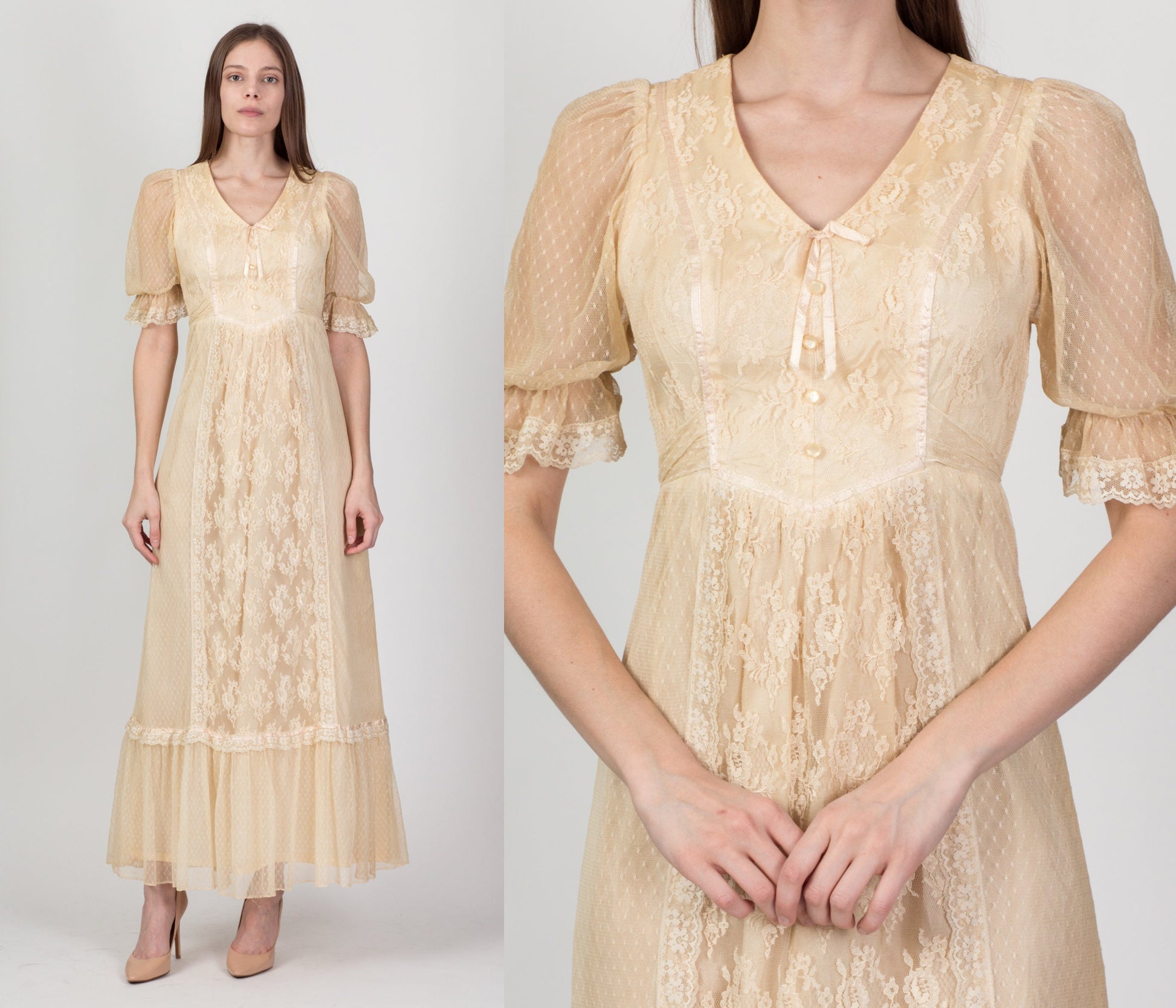 60s Nu-Mode Lace Prairie Gown - Extra Small 