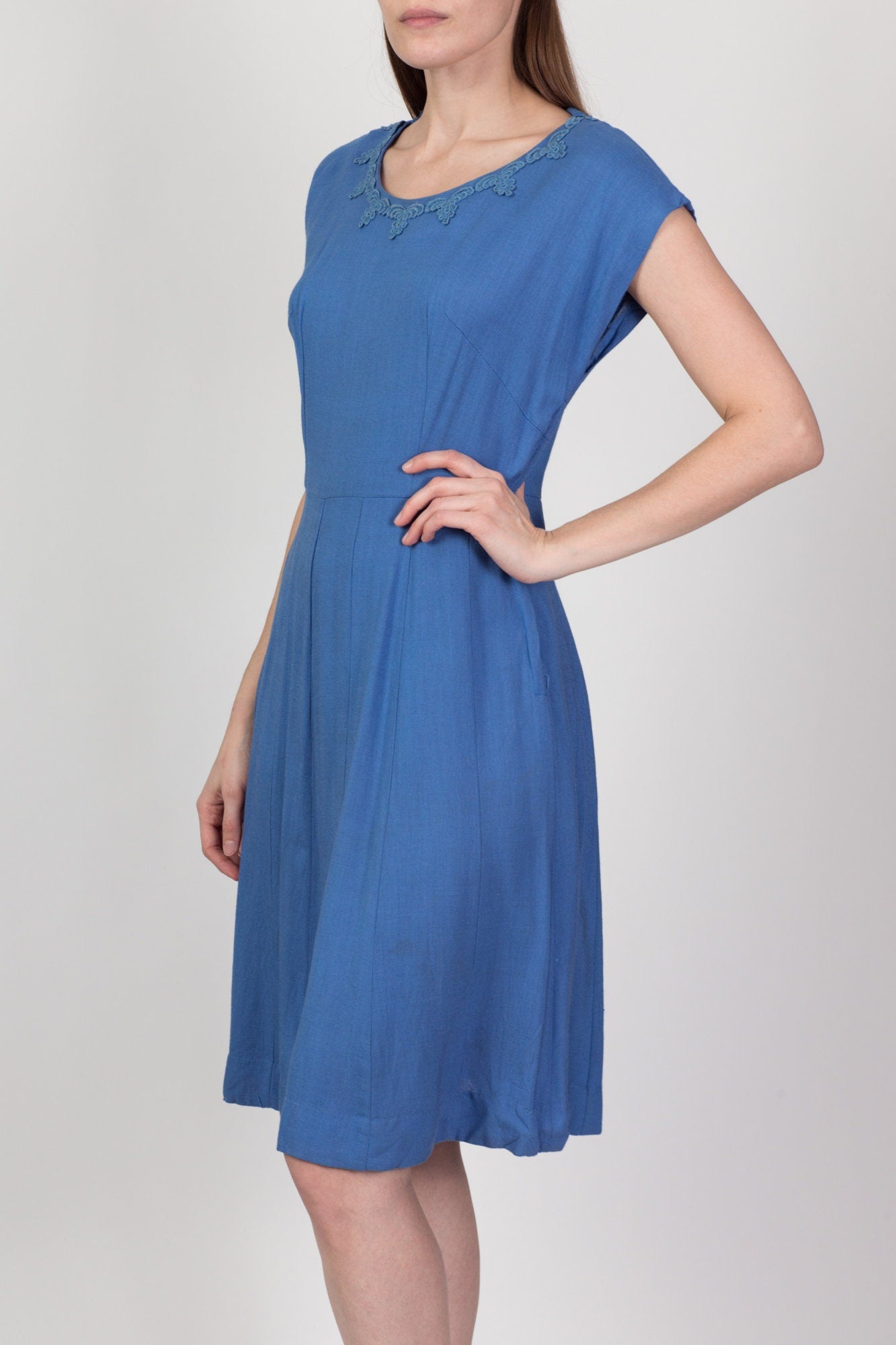 40s 50s Kerrybrooke Cornflower Blue Midi Dress - Medium 