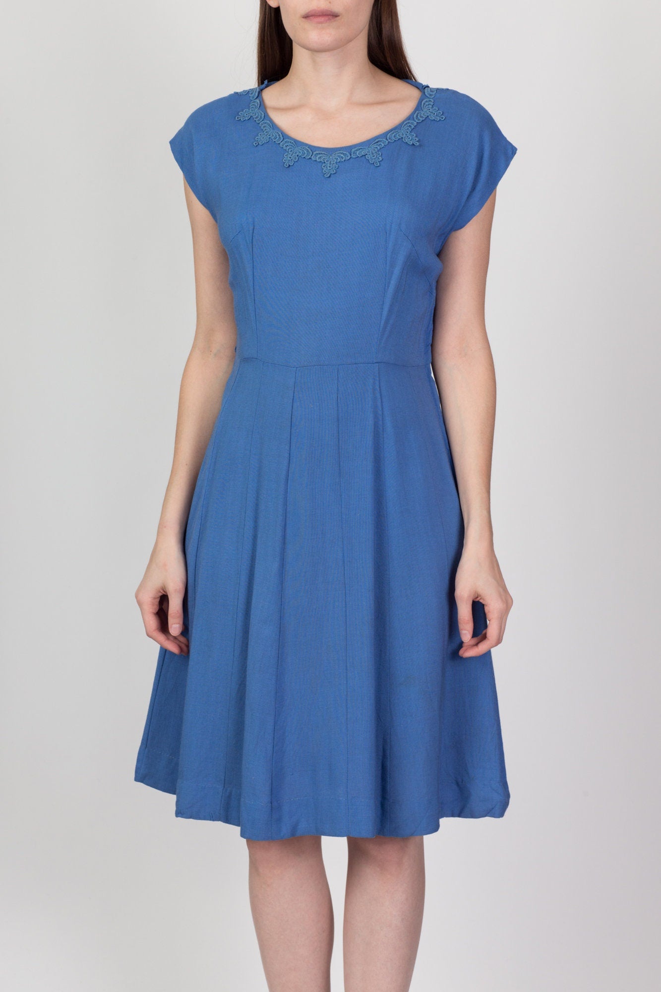 40s 50s Kerrybrooke Cornflower Blue Midi Dress - Medium 