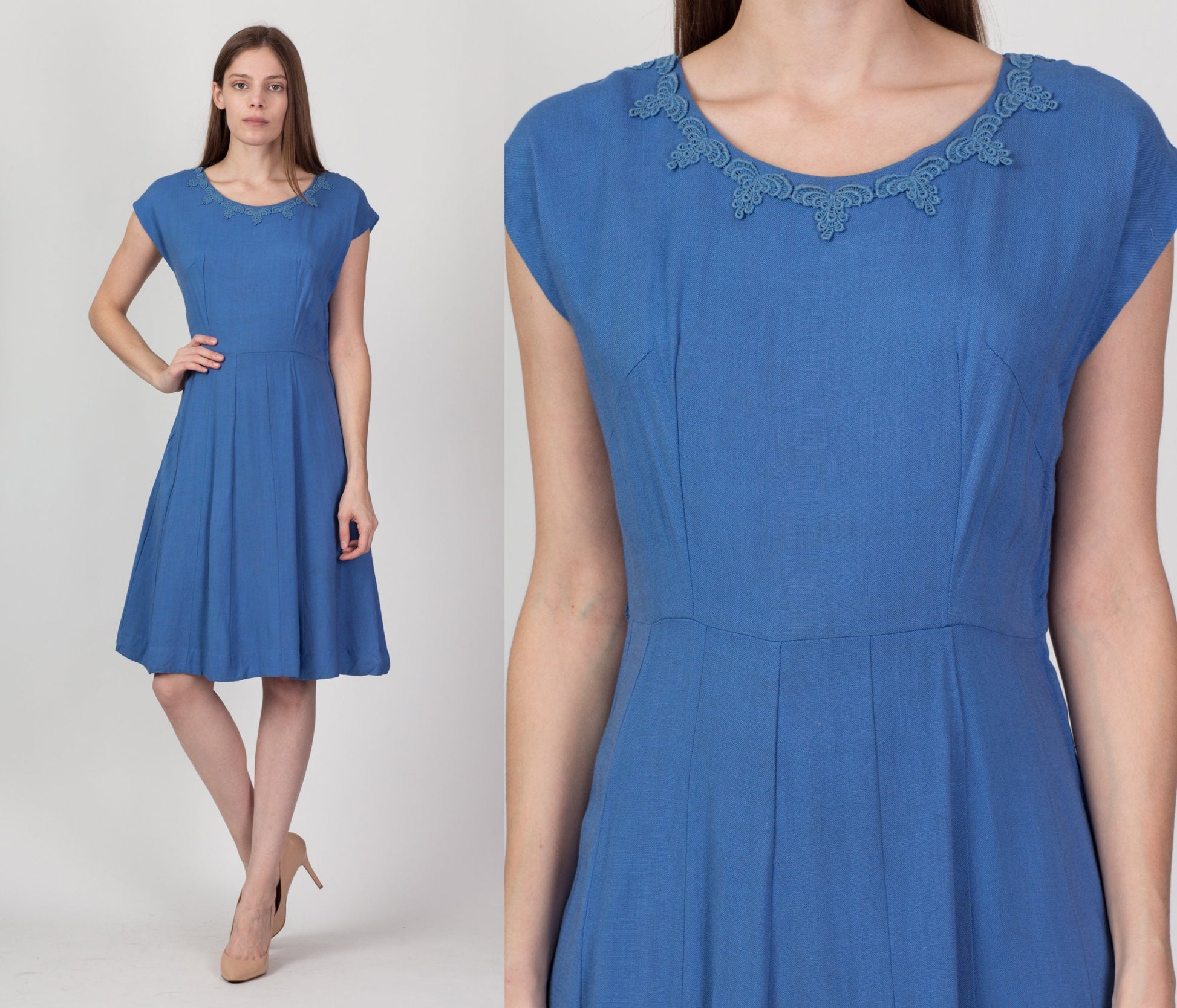 40s 50s Kerrybrooke Cornflower Blue Midi Dress - Medium 