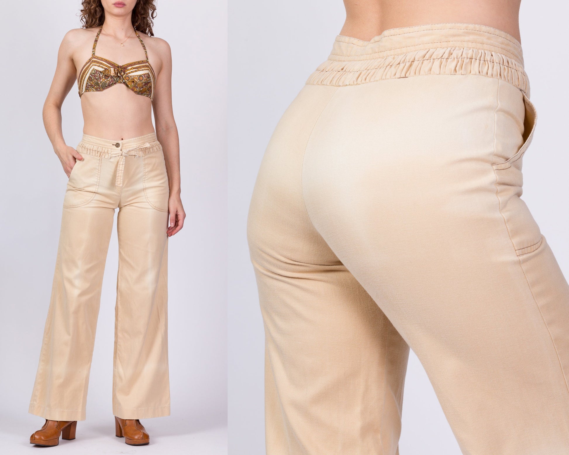 70s Sun-Faded Khaki Trousers - Small, 27.5" 