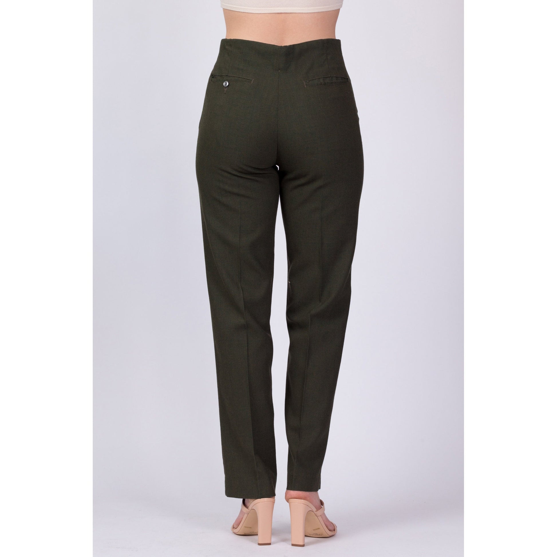 70s Men's Army Green Slim Tapered Trousers - 31" Waist 