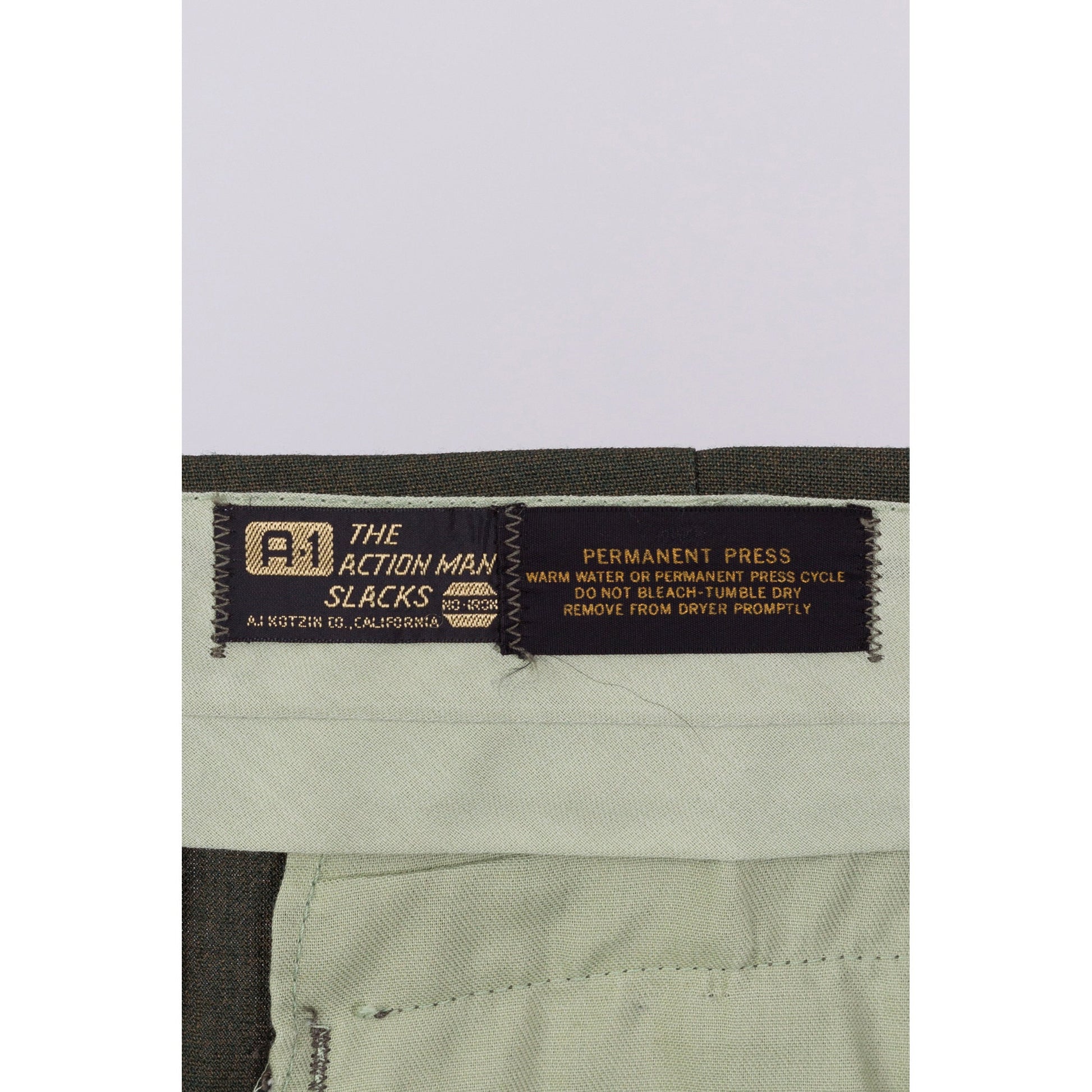 70s Men's Army Green Slim Tapered Trousers - 31" Waist 