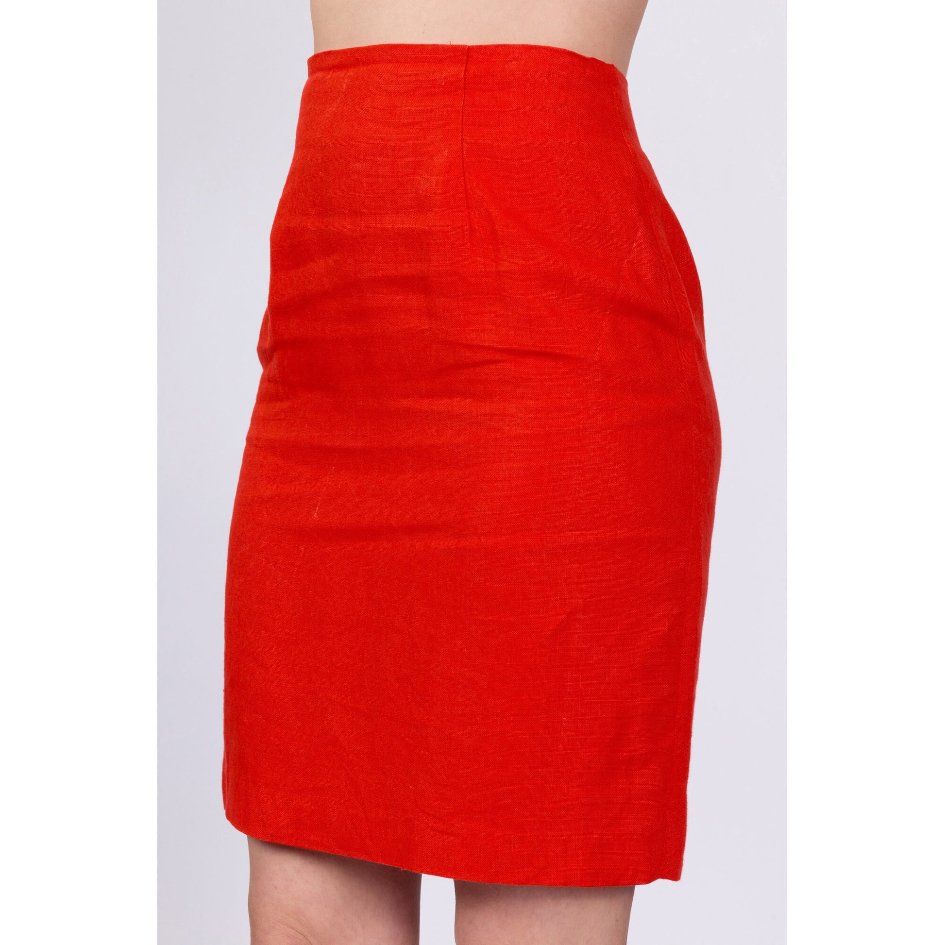 70s Red-Orange Mini Pencil Skirt - Small, 27" 