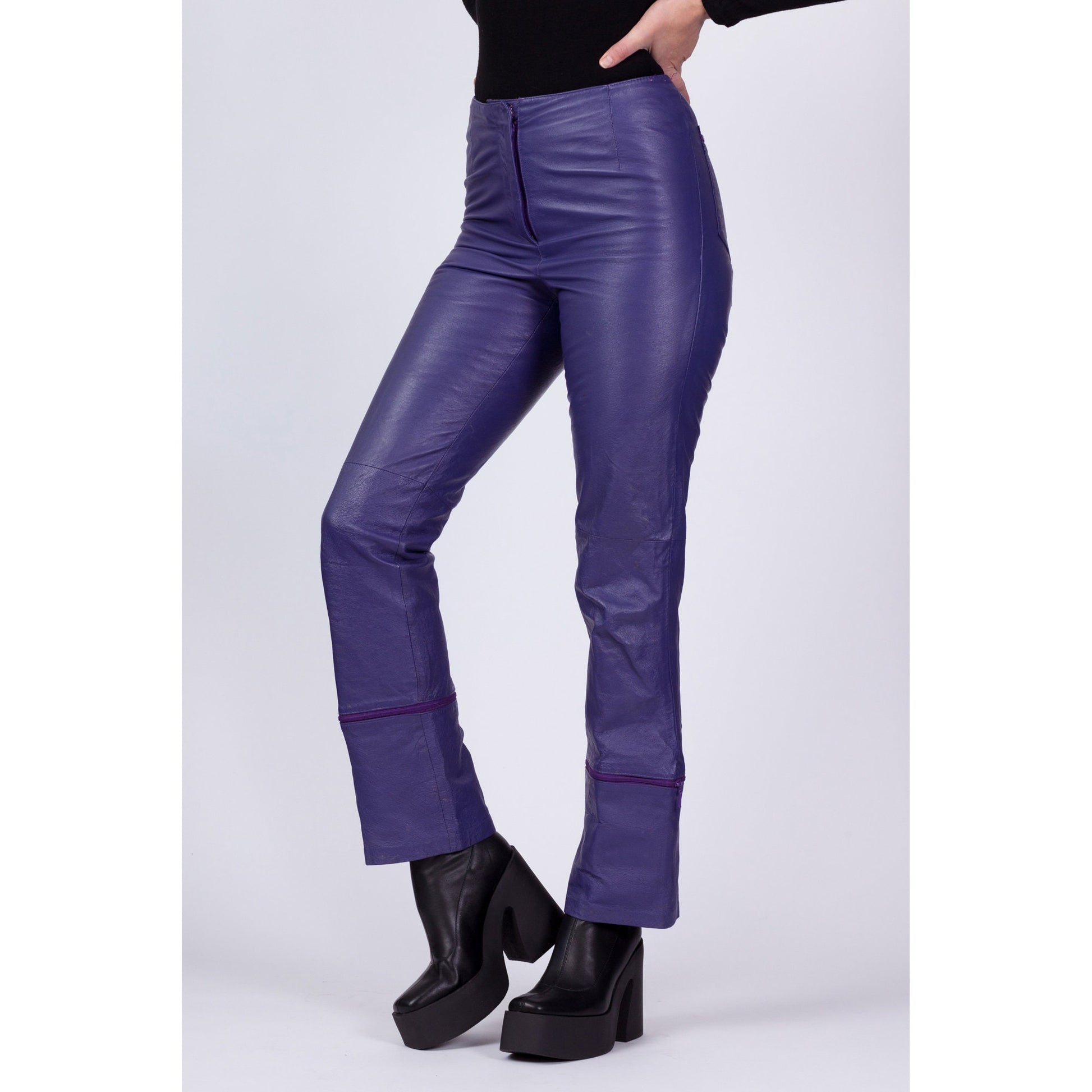 90s Purple Leather Zip-Off Pants - Small 