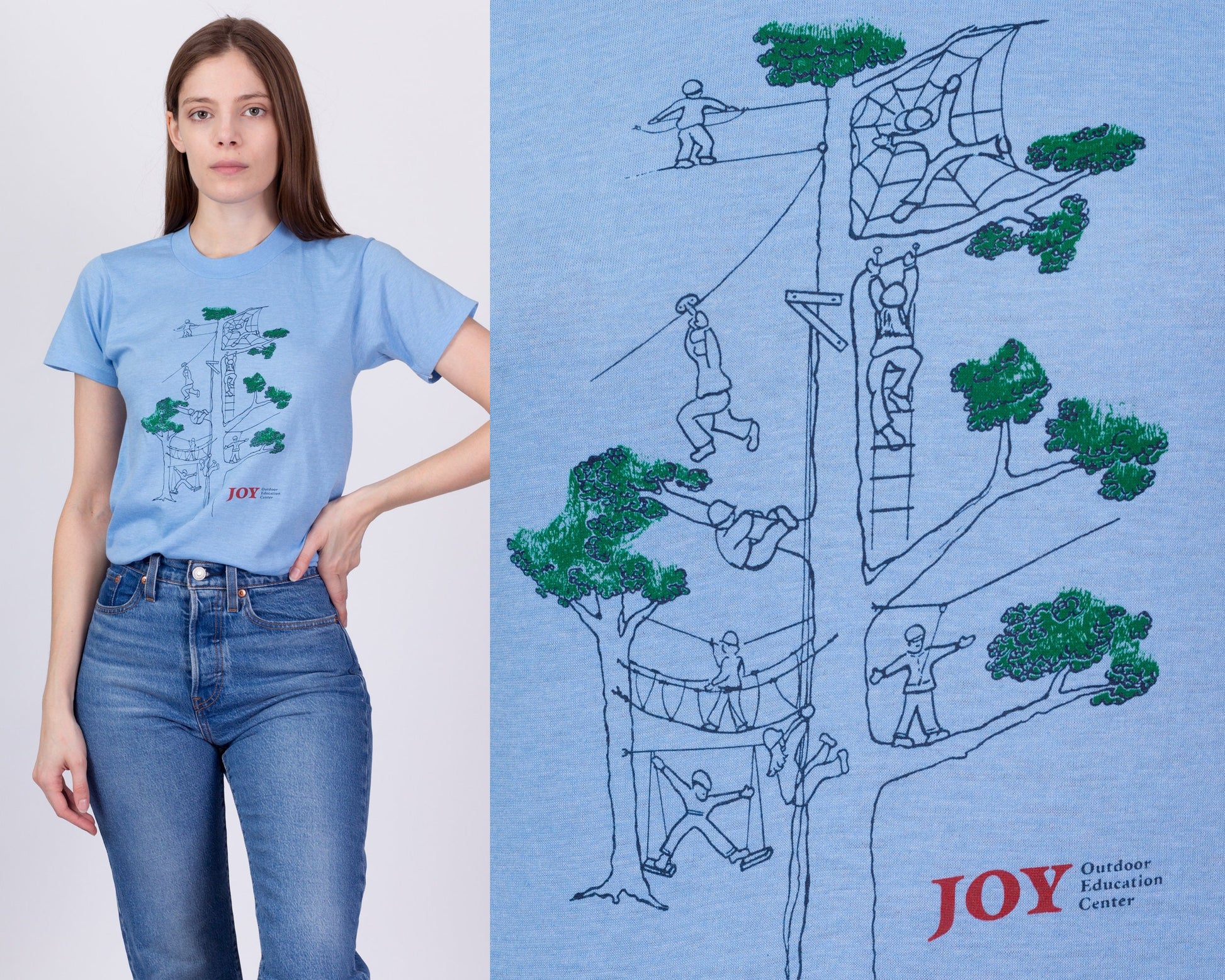 80s Tree Climbers Joy Outdoor Education Center T Shirt - Men's XS, Women's Small 