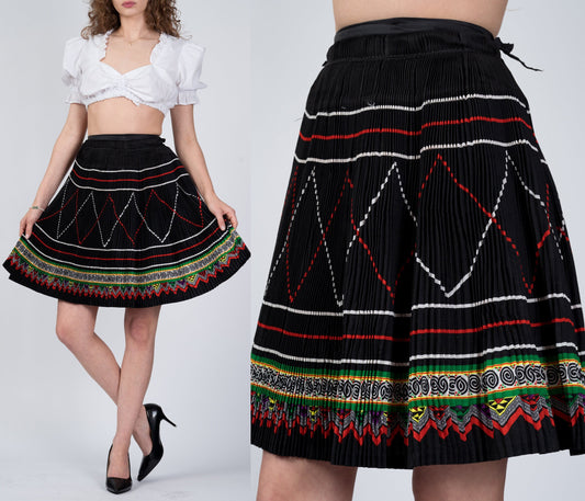 70s Boho Accordion Pleat Wrap Skirt - Extra Small to Small 