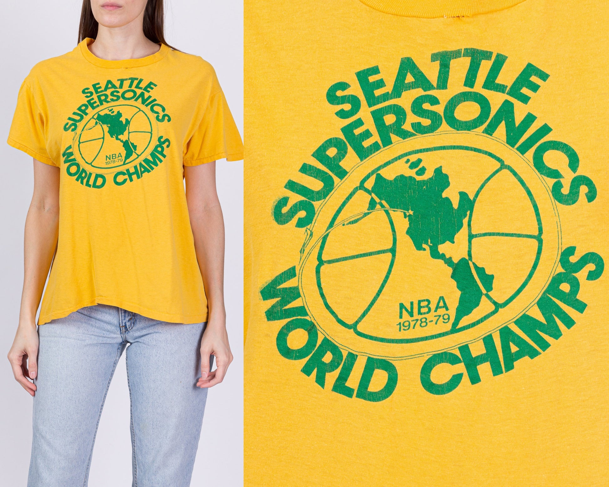 70s Seattle SuperSonics NBA World Champs T Shirt - Men's Medium