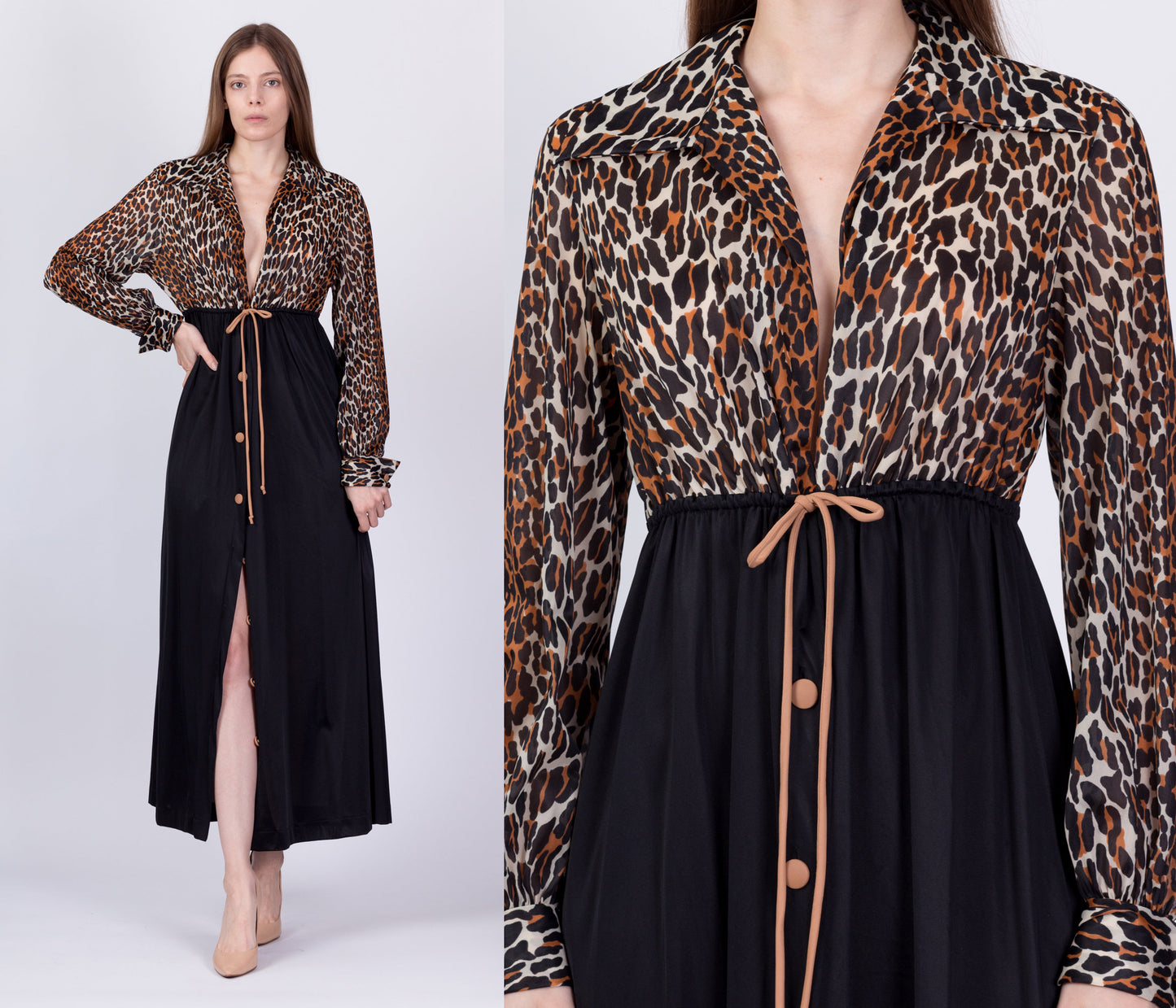 60s 70s Vanity Fair Leopard Print Loungewear House Dress - Medium 