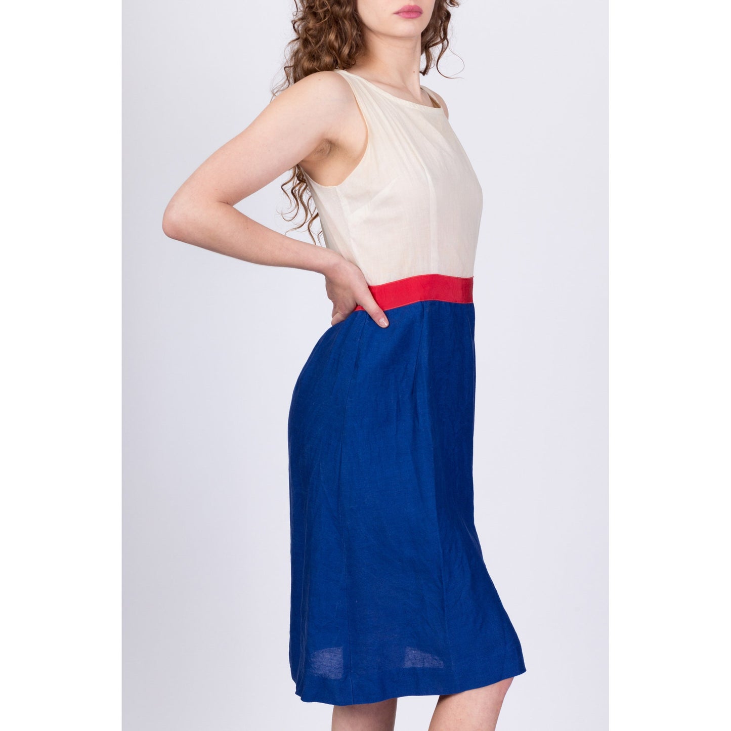 60s Sheer Bodice & Blue Skirt Midi Dress - Medium 
