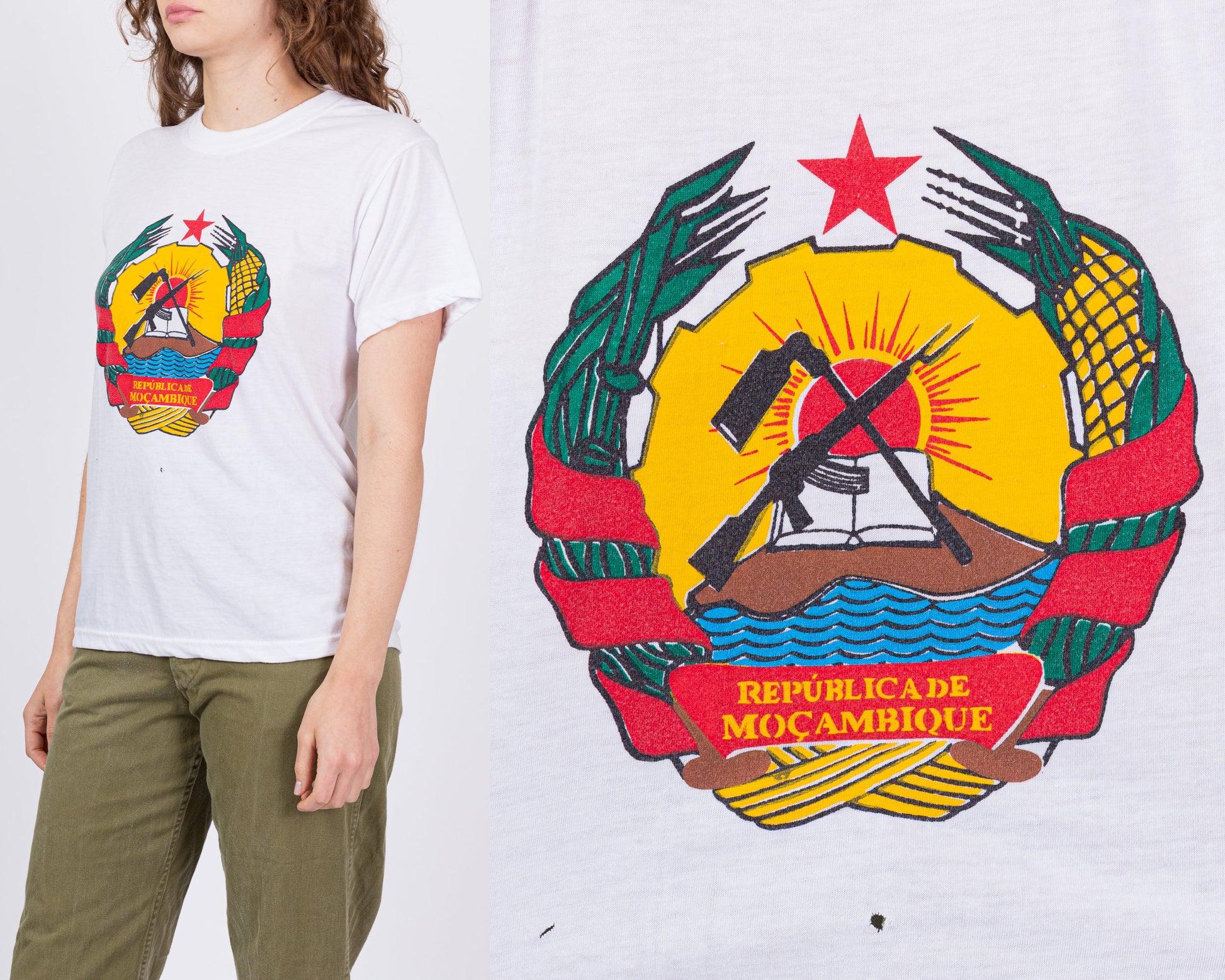 Vintage República De Moçambique T Shirt - Men's Small, Women's Medium 