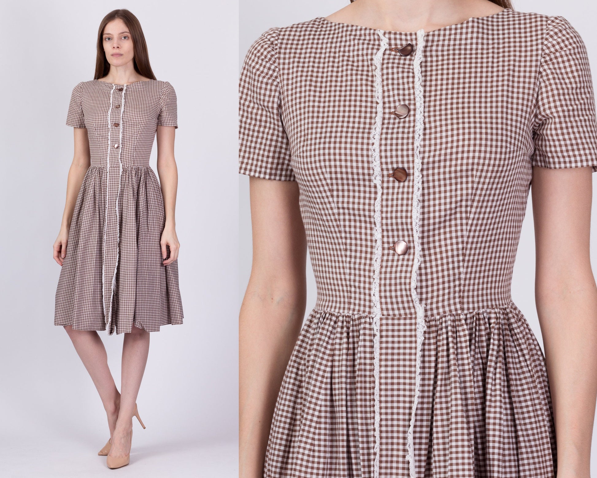 50s 60s Gingham Fit & Flare Day Dress - Extra Small 