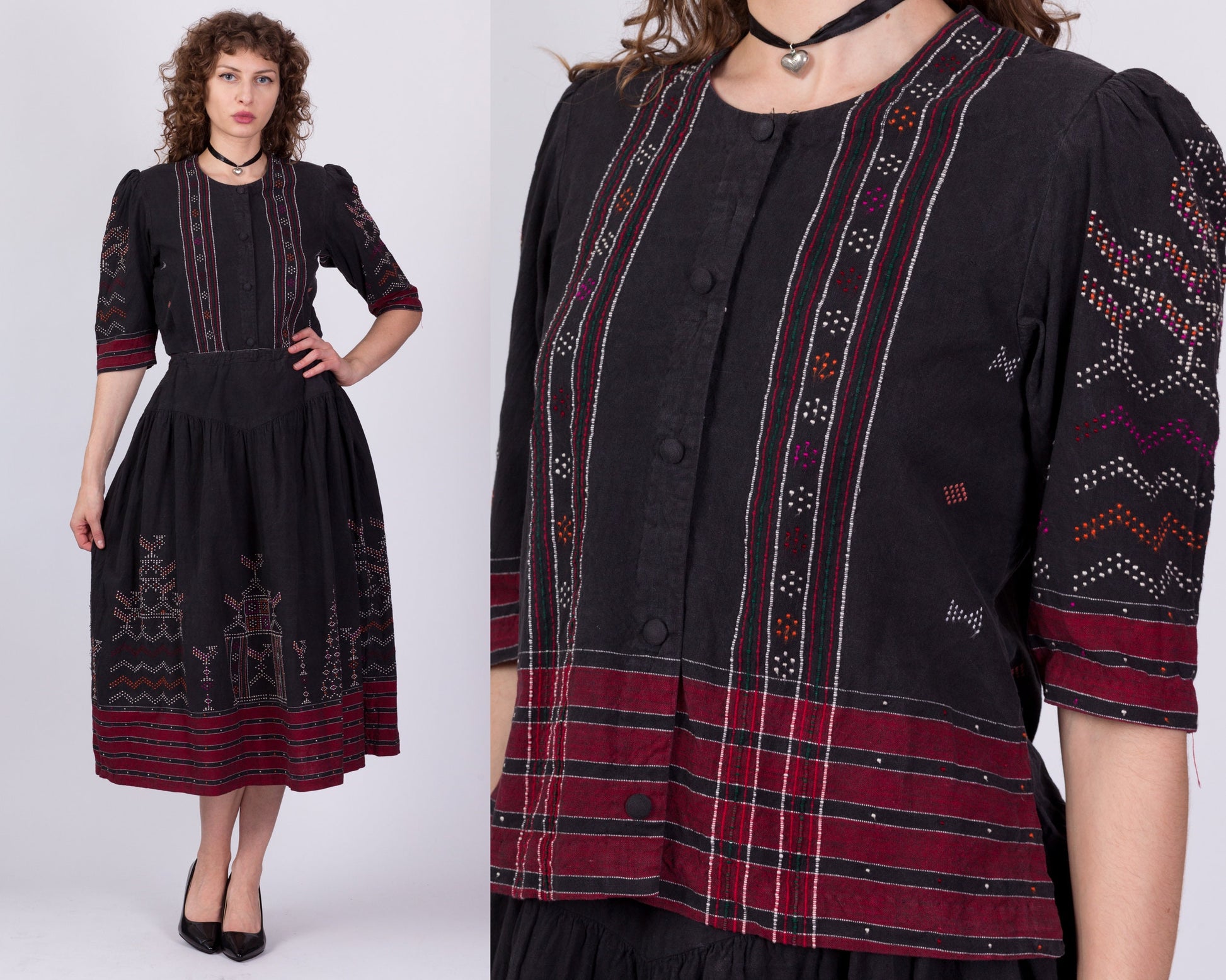 Vintage Eastern European Embroidered Folk Skirt Set - Small to Medium 