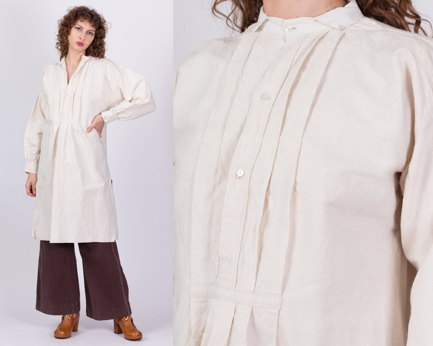 Antique 1900s French Linen Workwear Smock - Unisex Small 