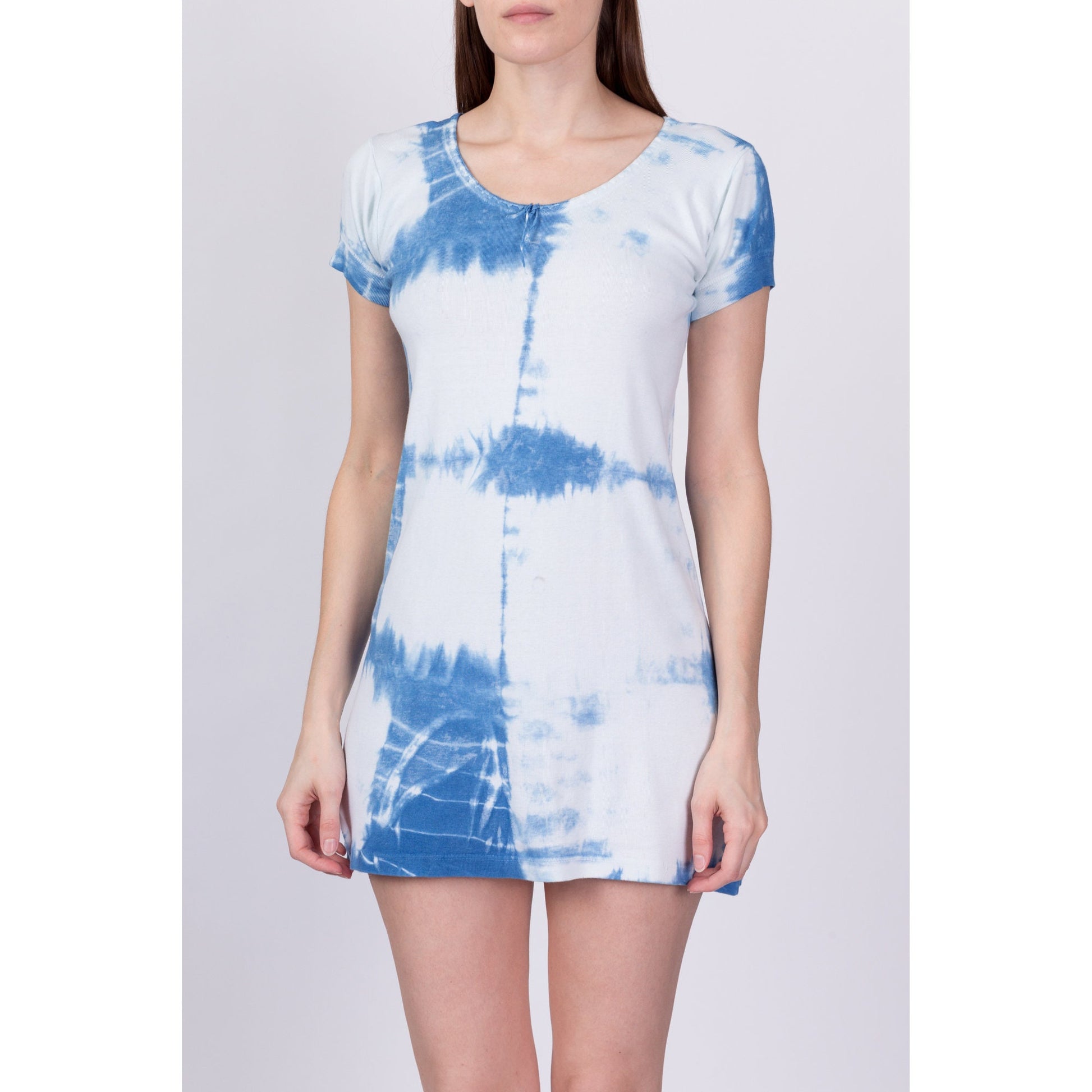 90s Windowpane Tie Dye Mini Dress - Small 