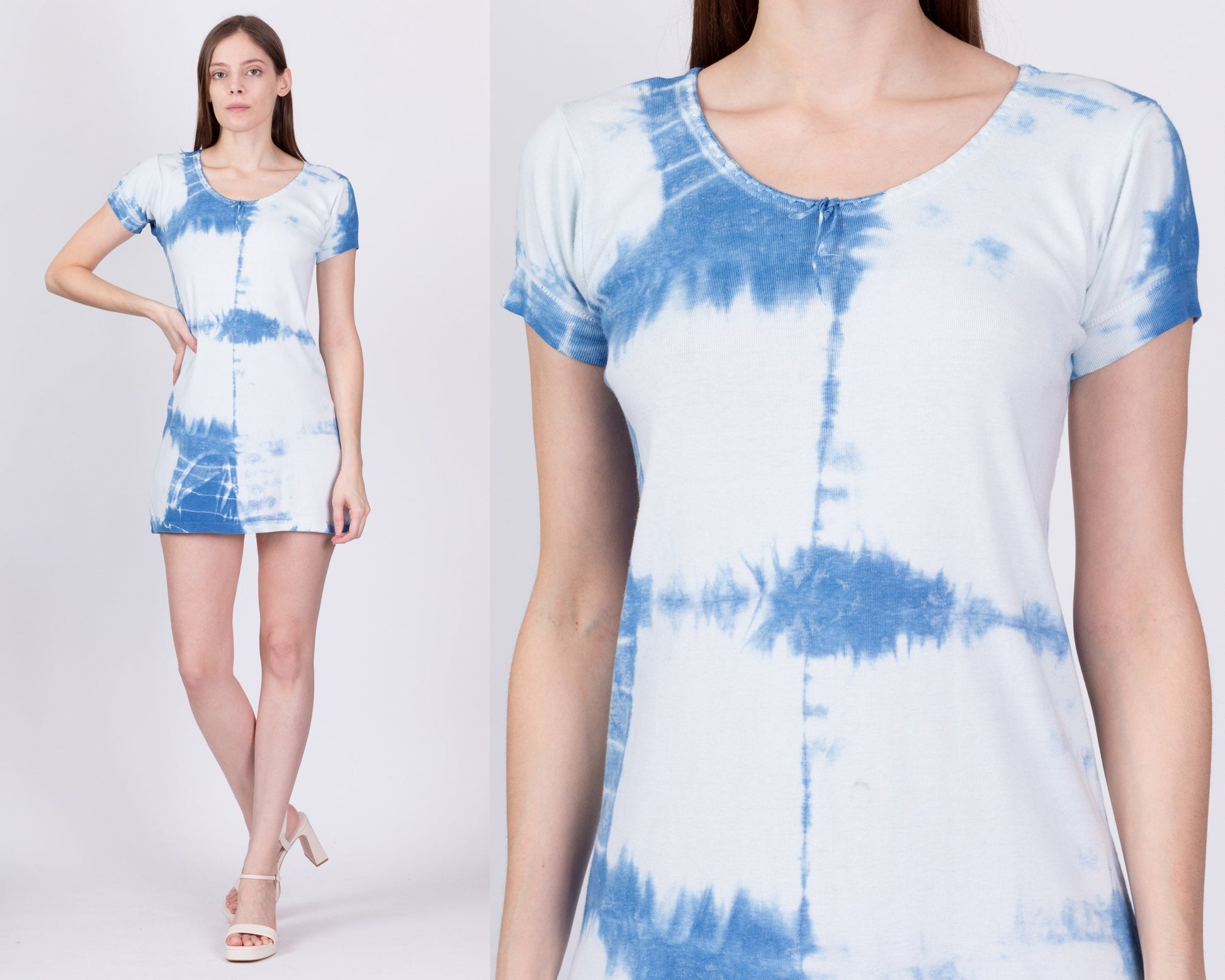 90s Windowpane Tie Dye Mini Dress - Small 