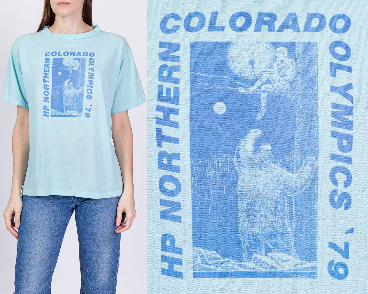 1979 Colorado Olympics Bear T Shirt - Men's Medium, Women's Large 