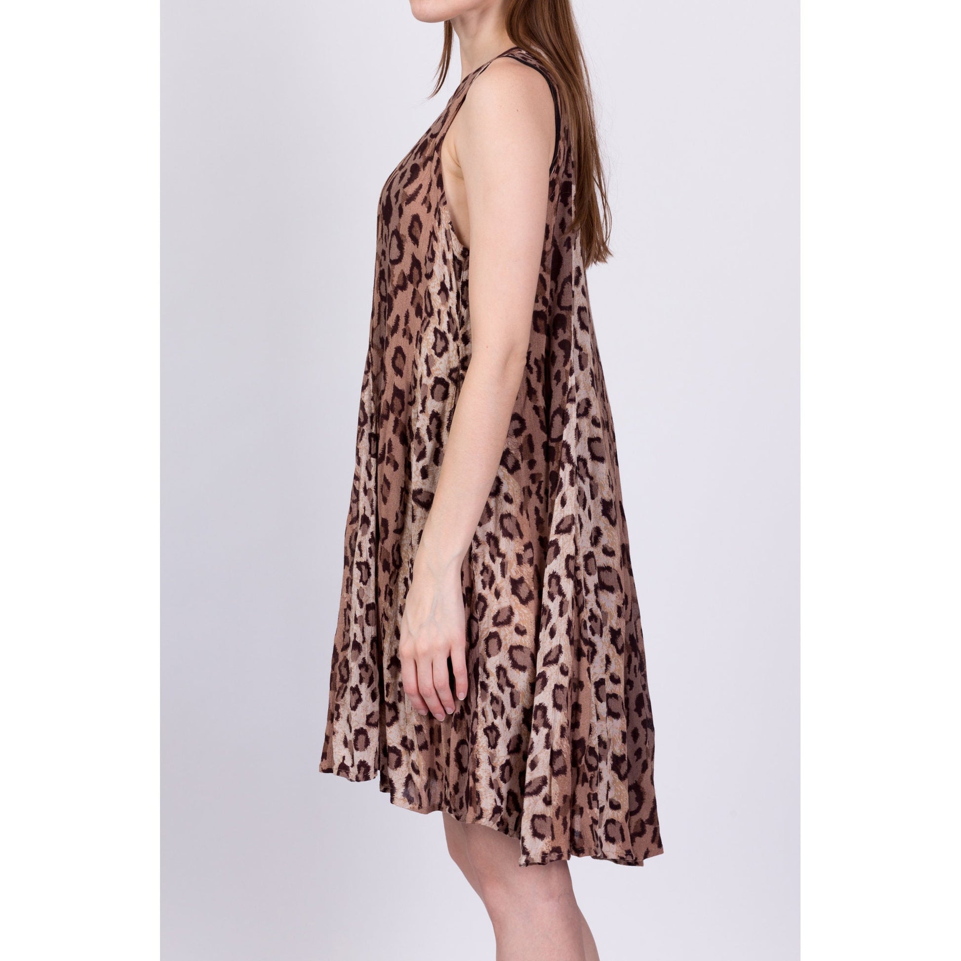 90s Grunge Leopard Print High-Low Mini Dress - One Size 