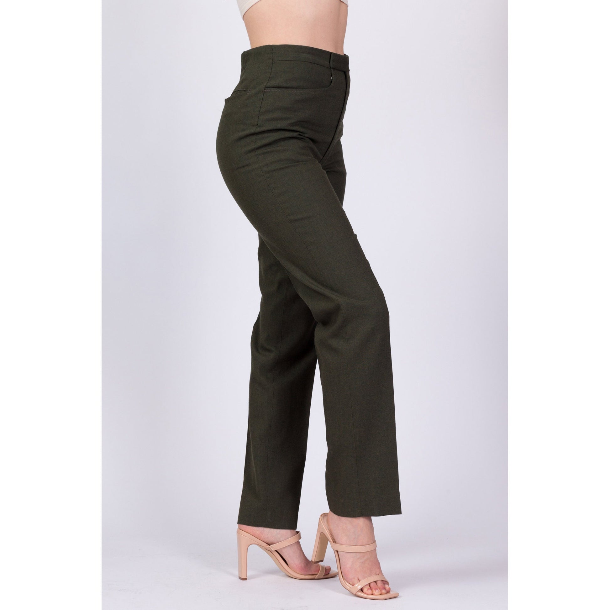 70s Men's Army Green Slim Tapered Trousers - 31" Waist 