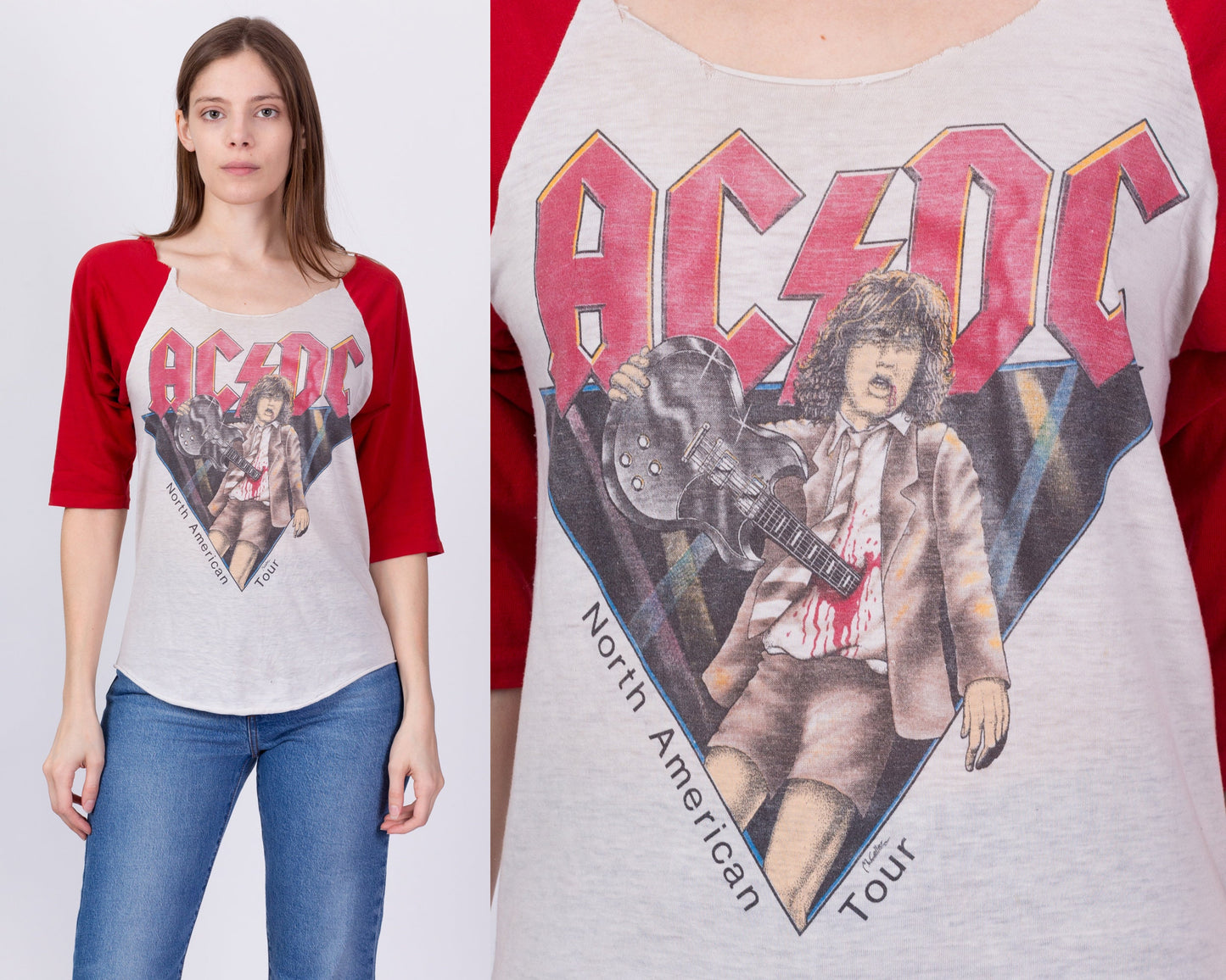Vintage 80s AC/DC North American Tour Raglan Shirt - Men's Small, Women's Medium 