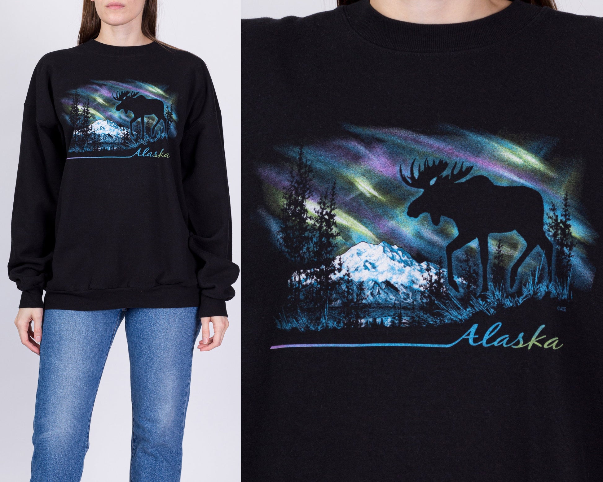 90s Alaska Moose Sweatshirt - Men's Large, Women's XL 