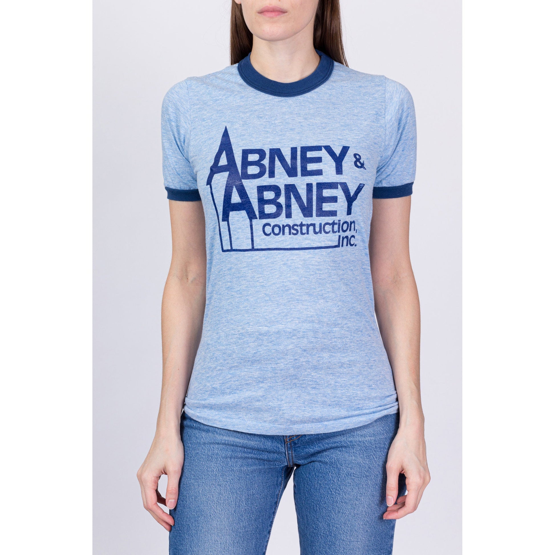 80s Abney & Abney Construction Ringer Tee - Men's XS, Women's XS to Small 