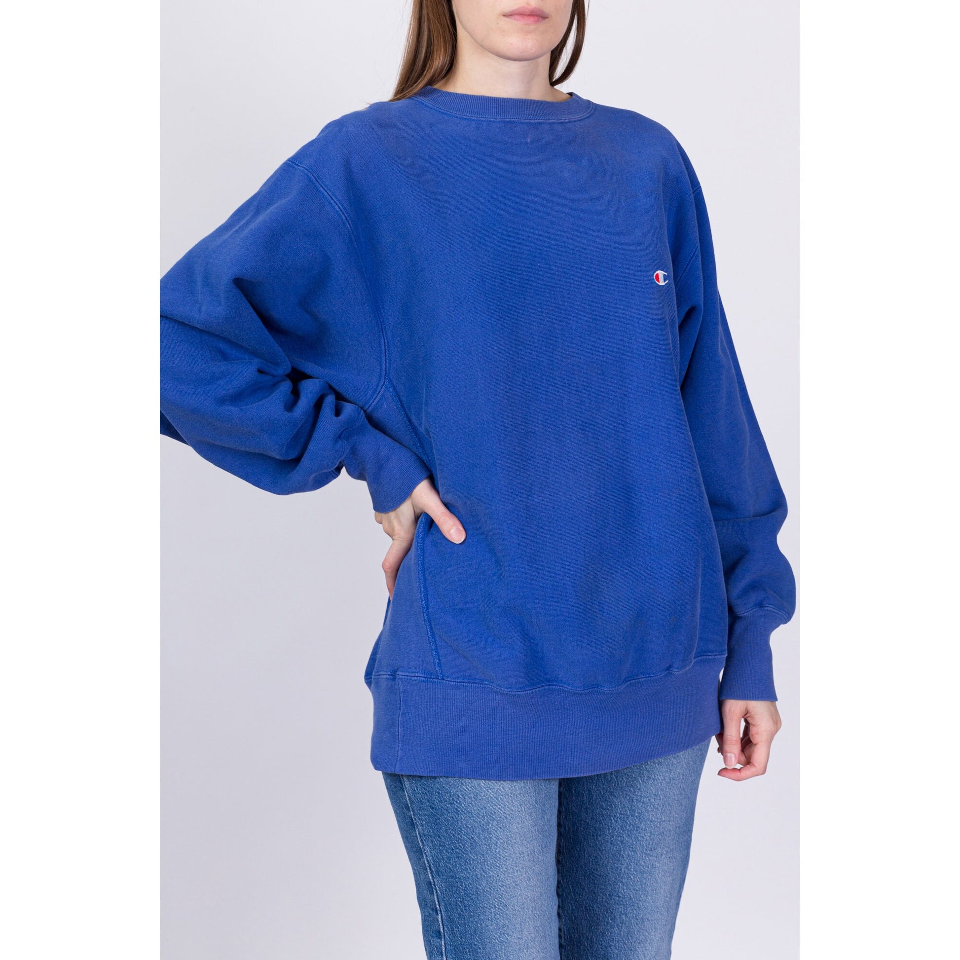 90s Champion Reverse Weave Blue Sweatshirt - Men's Large, Women's XL –  Flying Apple Vintage