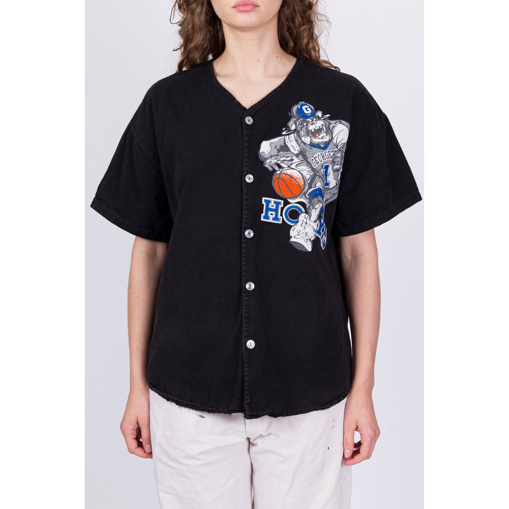 Vintage Georgetown Hoyas Button Up Mascot Shirt - Men's Large, Women's XL 