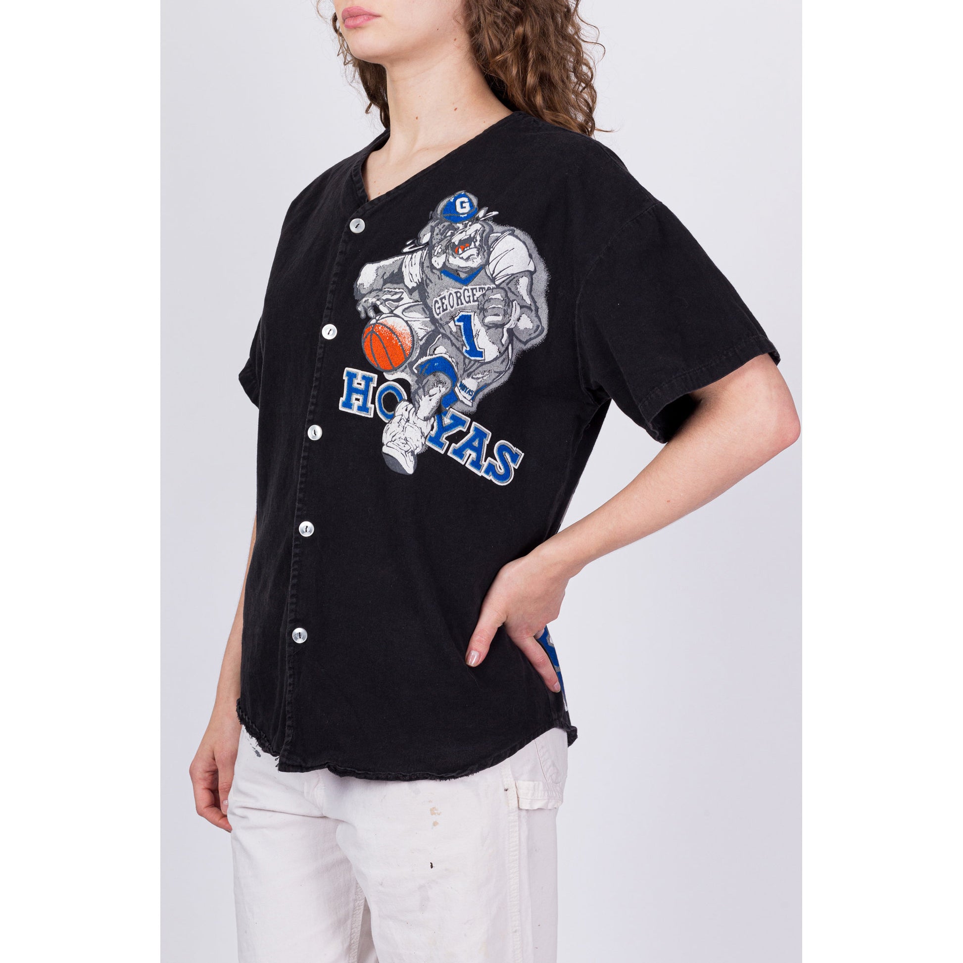 Vintage Georgetown Hoyas Button Up Mascot Shirt - Men's Large, Women's XL 