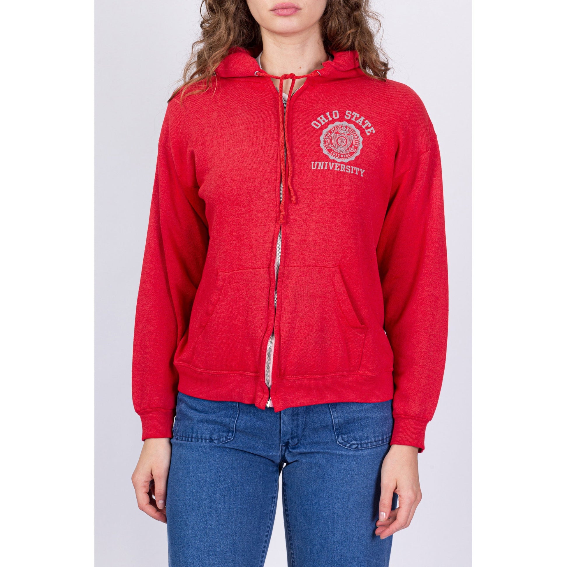 70s 80s Ohio State Zip Up Hooded Sweatshirt - Men's Small, Women's Medium 