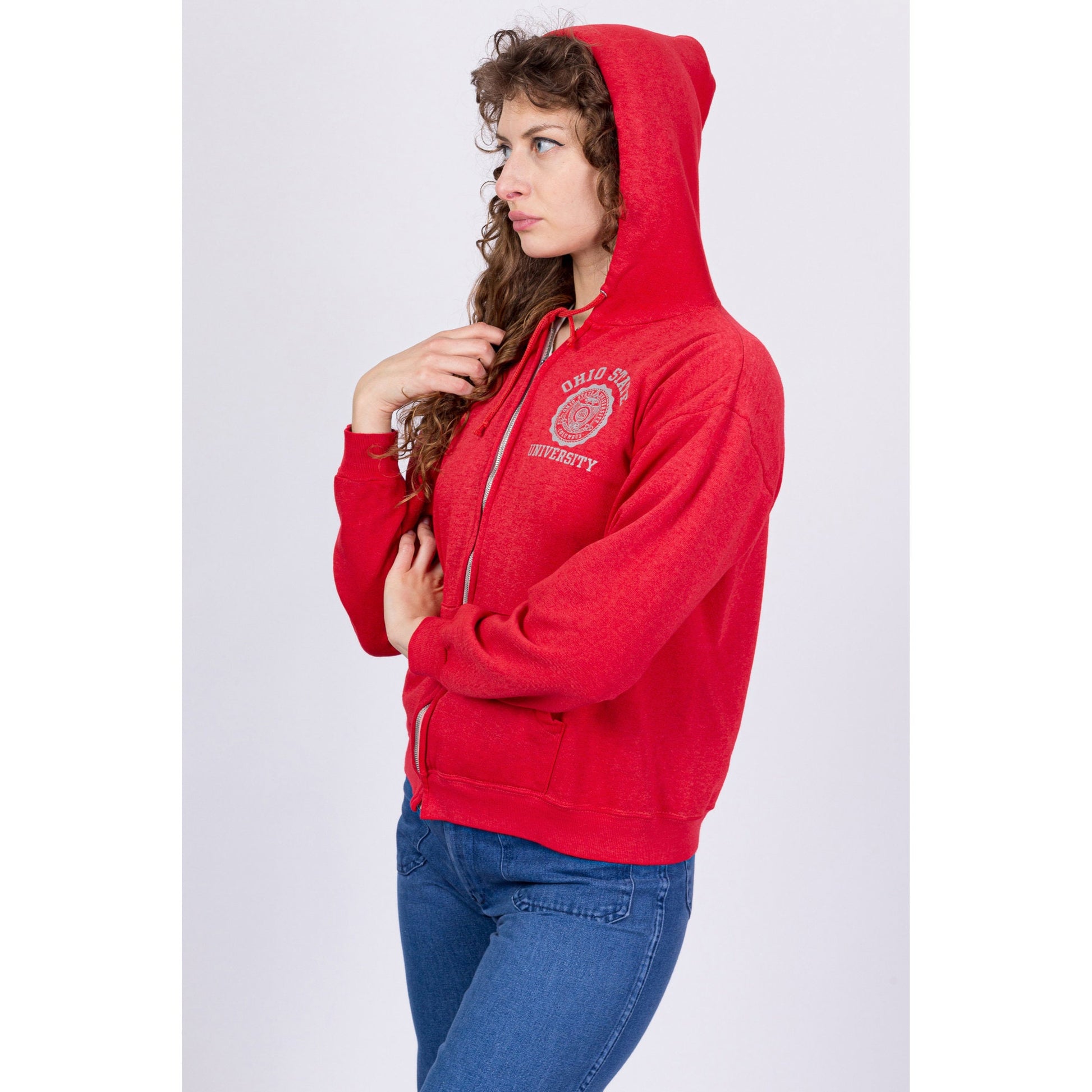 70s 80s Ohio State Zip Up Hooded Sweatshirt - Men's Small, Women's Medium 