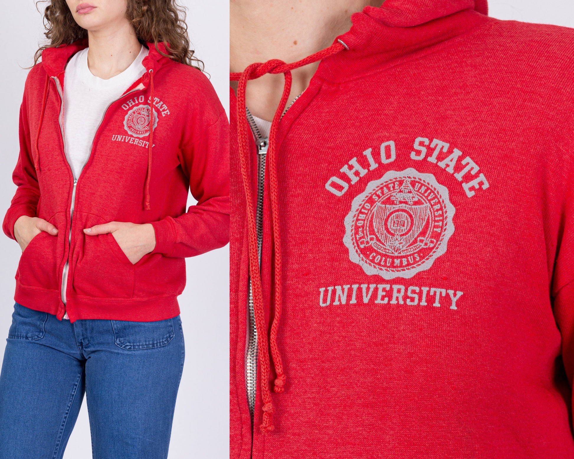 70s 80s Ohio State Zip Up Hooded Sweatshirt - Men's Small, Women's Medium 