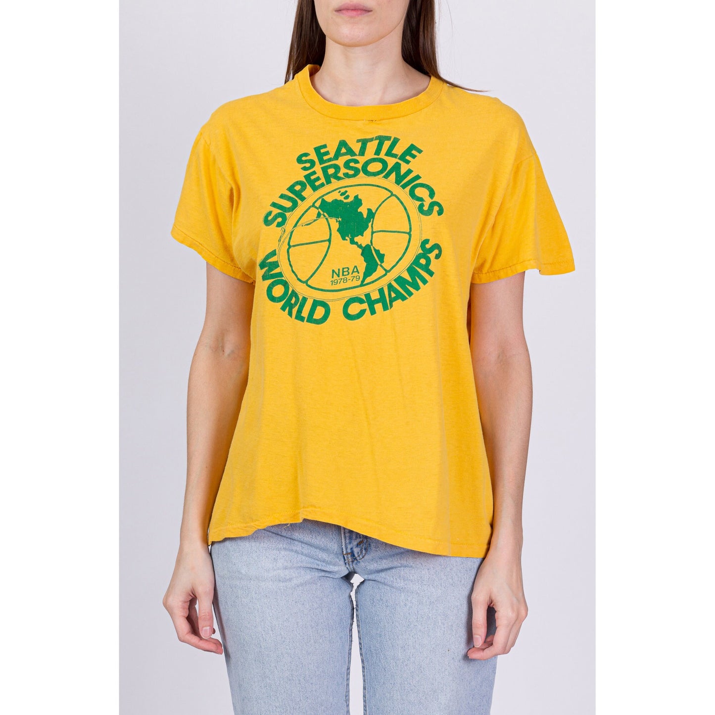 70s Seattle SuperSonics NBA World Champs T Shirt - Men's Medium, Women's Large 
