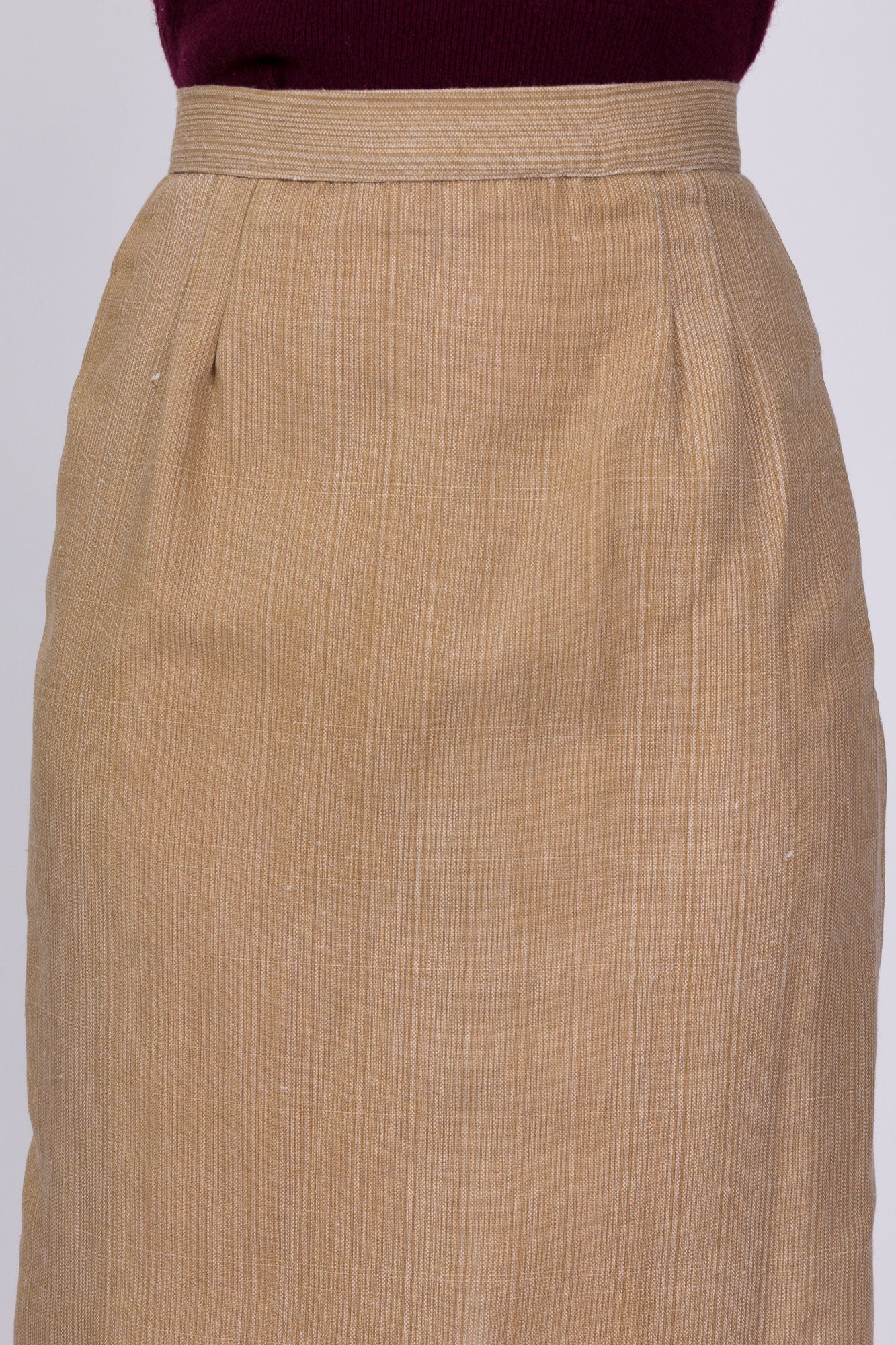 80s Tan Bow Pencil Skirt Extra Small 23.5 Flying Apple Vintage