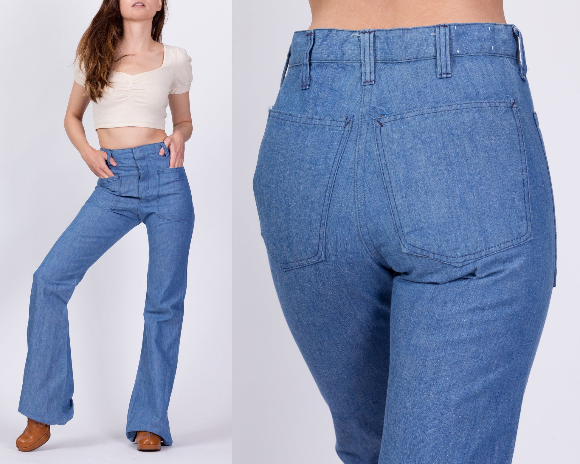 60s 70s High Waist Sailor Pants - Unisex XS 