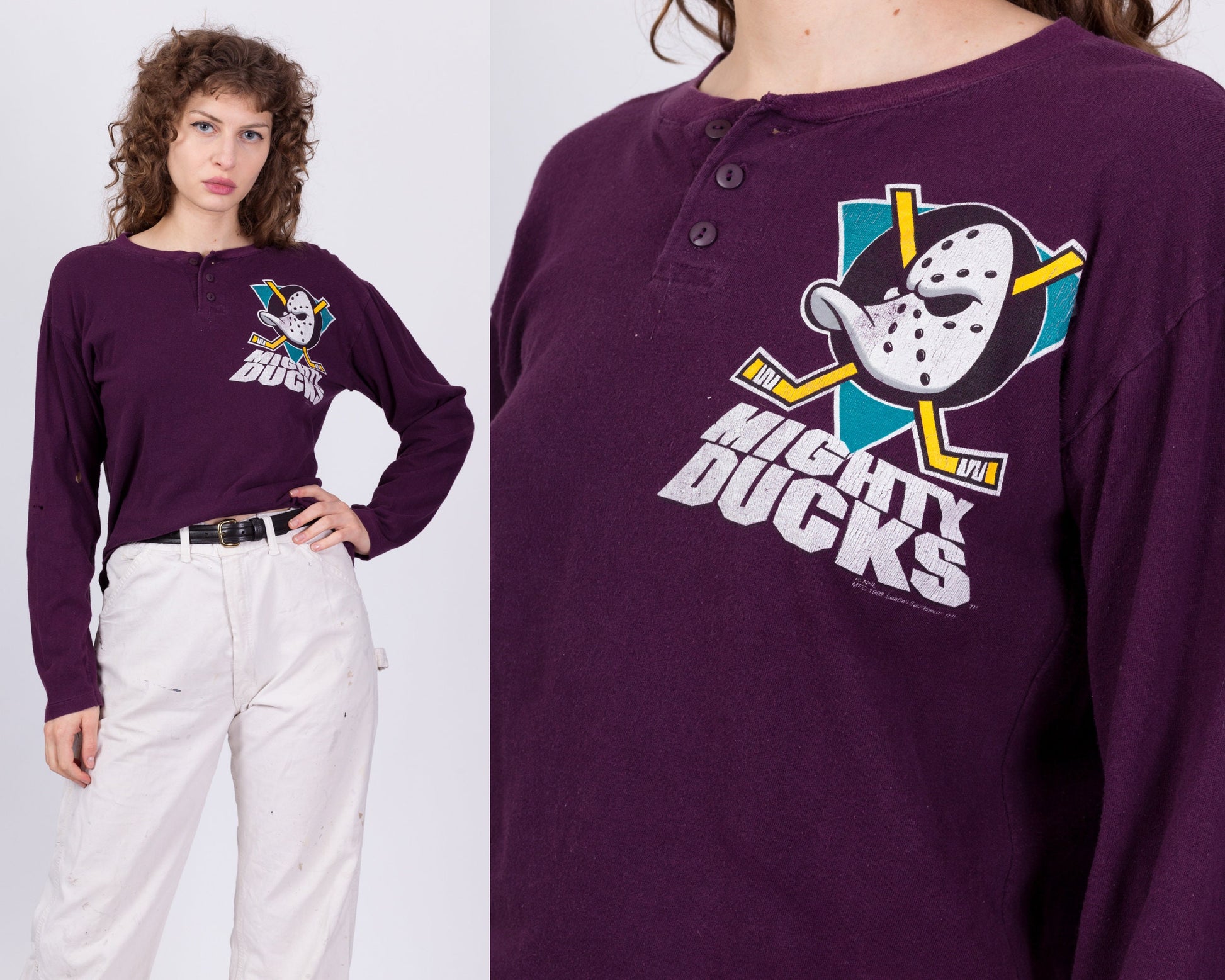 90s Anaheim Mighty Ducks Henley Shirt - Men's Medium, Women's Large 
